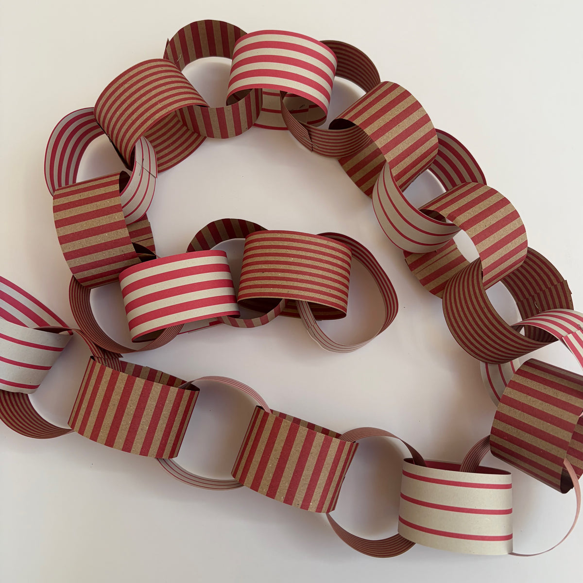 Red Striped Recycled Paper Chain Garland, Christmas Decoration (230CM)
