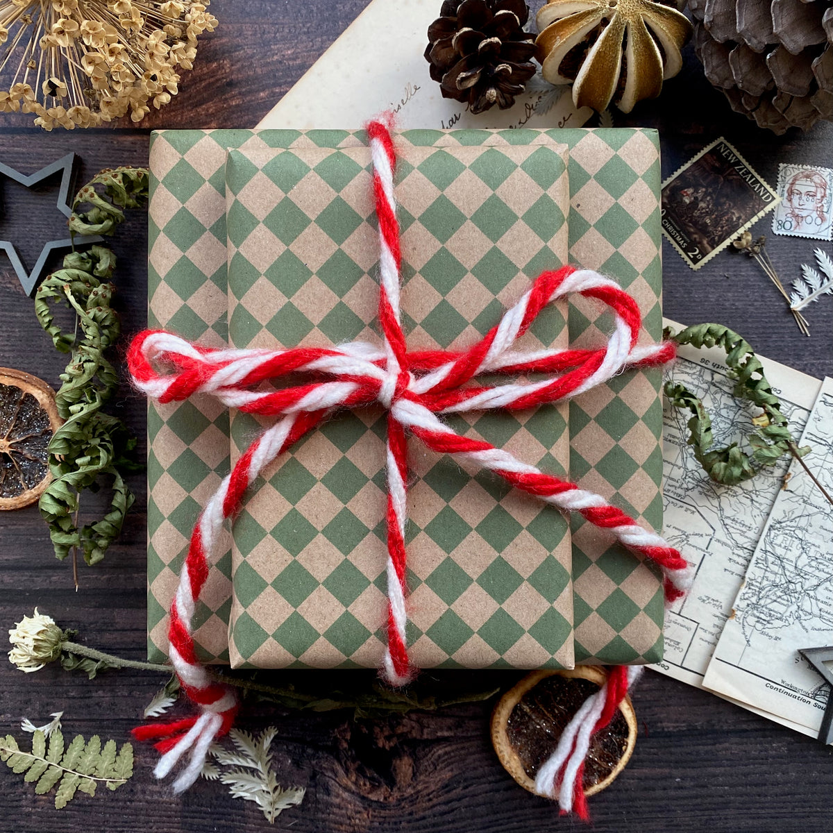 Green Harlequin Pattern Paper Fibre Wrapping Paper