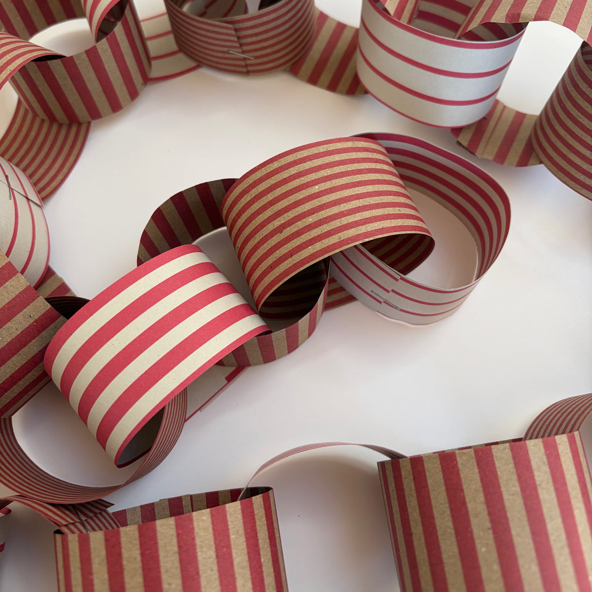 Red Striped Recycled Paper Chain Garland, Christmas Decoration (230CM)