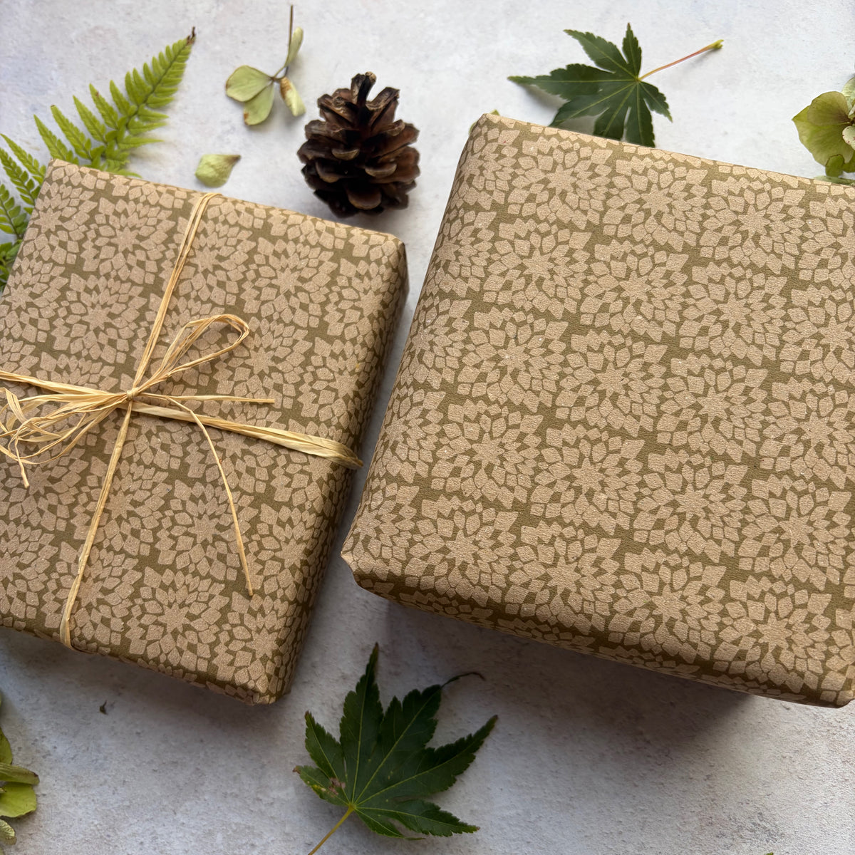 Snowflake Moss Green on  Recycled Fibre 450 x 320mm Size Wrapping Paper Sheet