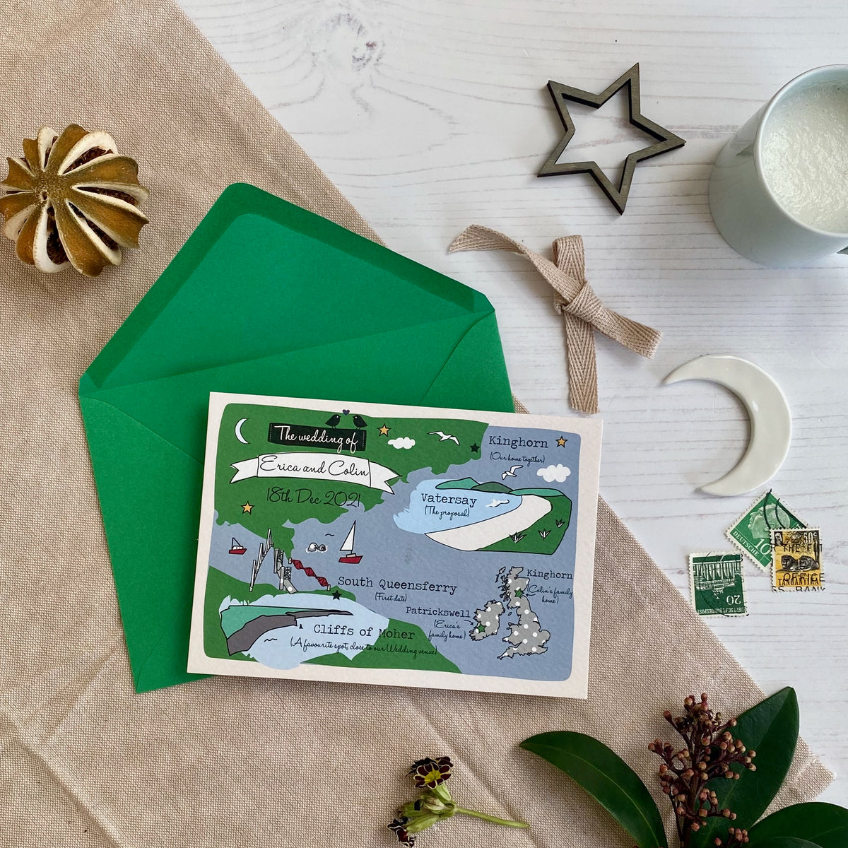 Illustrated Bespoke Map Invitation - Our Story Coast