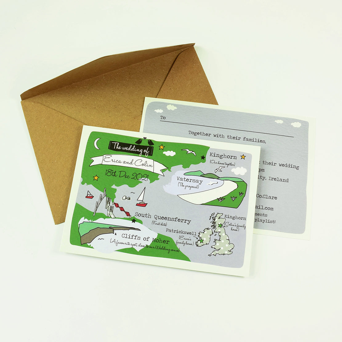 Illustrated Bespoke Map Invitation - Our Story Coast