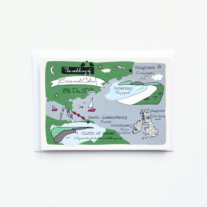 Illustrated Bespoke Map Invitation - Our Story Coast
