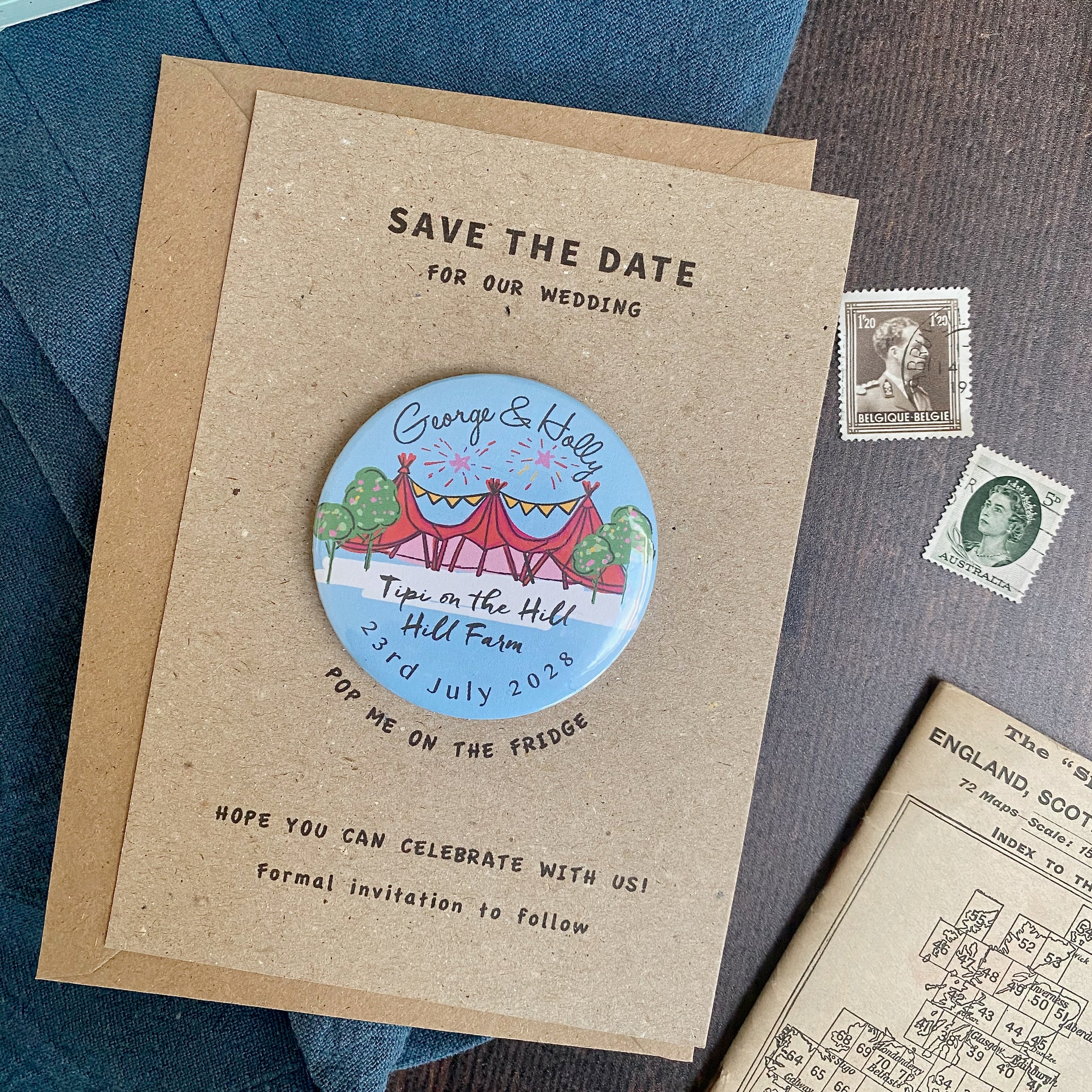 Tipi Illustration Colourful Magnet Save the Date