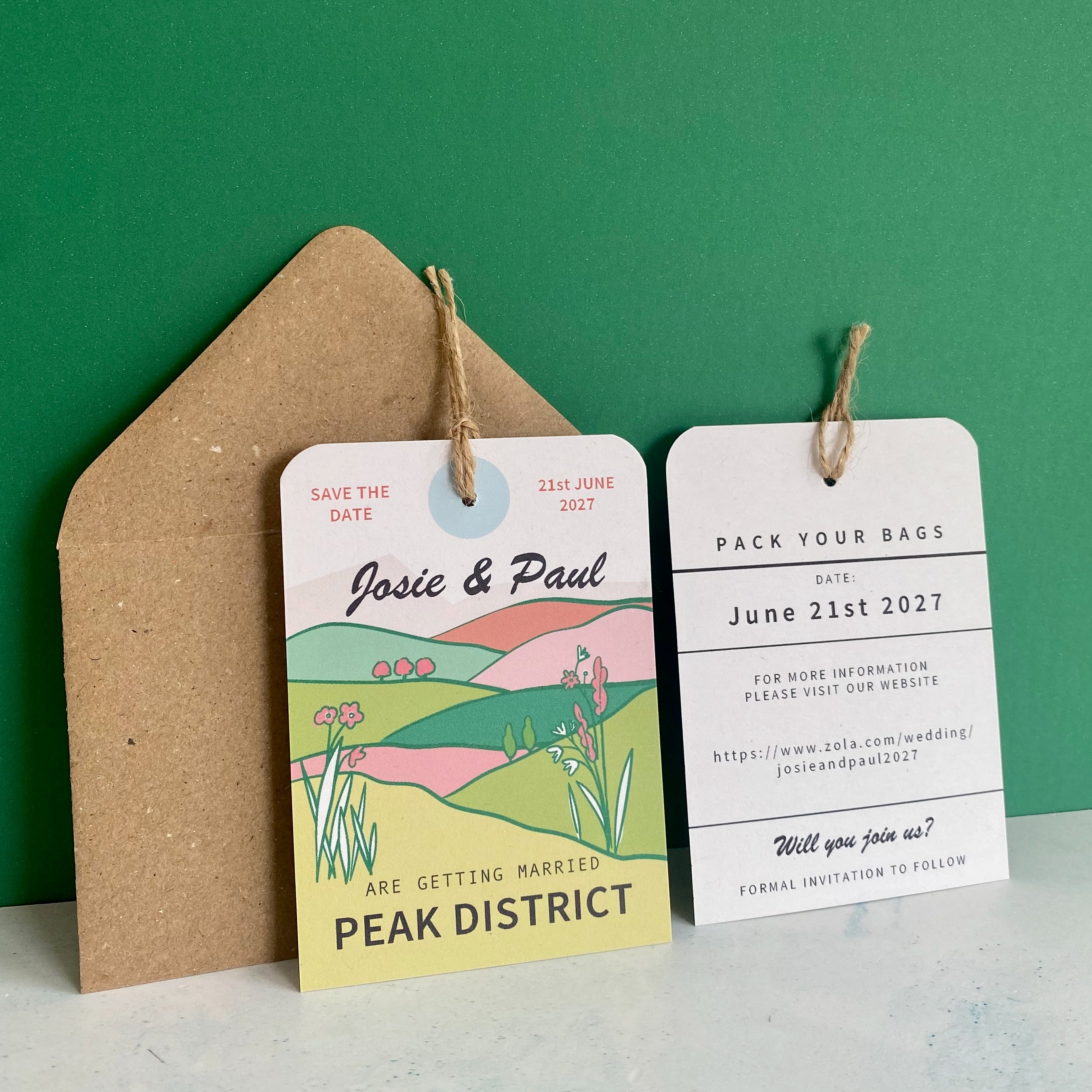 Peak District Illustration Save the Date Luggage Tag