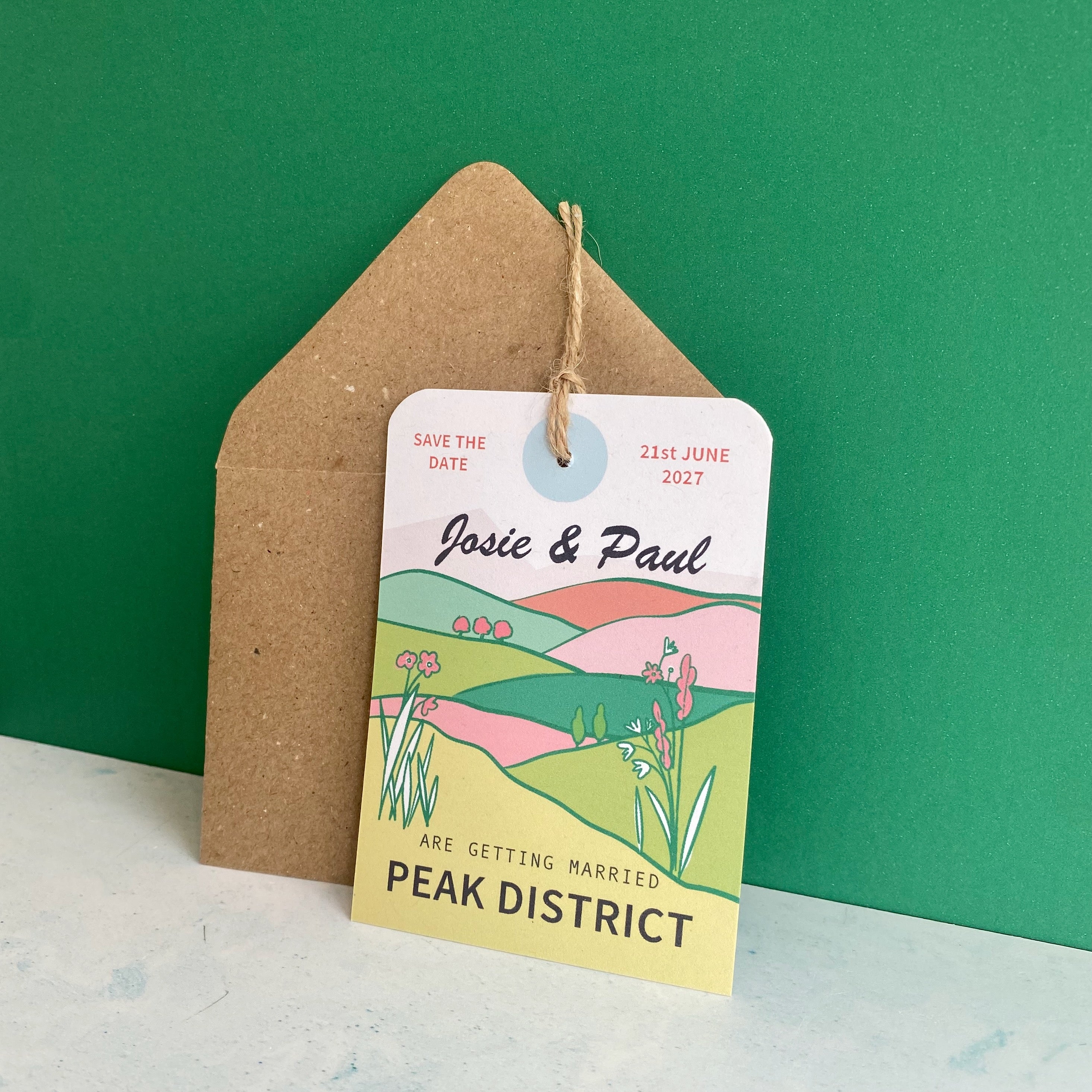 Peak District Illustration Save the Date Luggage Tag