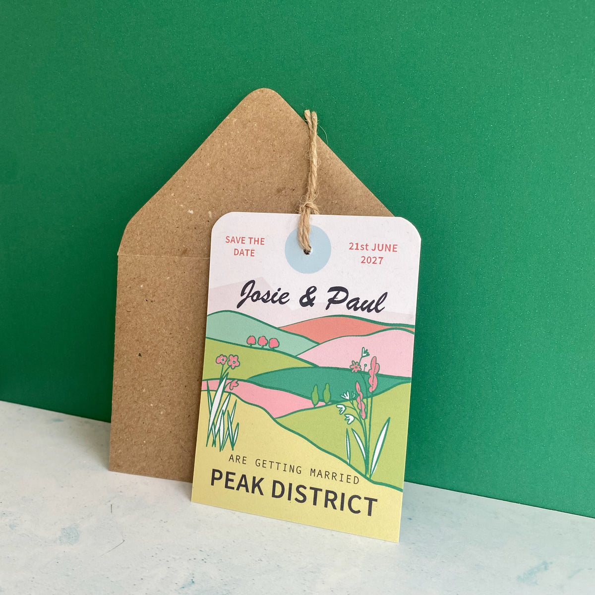 Peak District Illustration Save the Date Luggage Tag