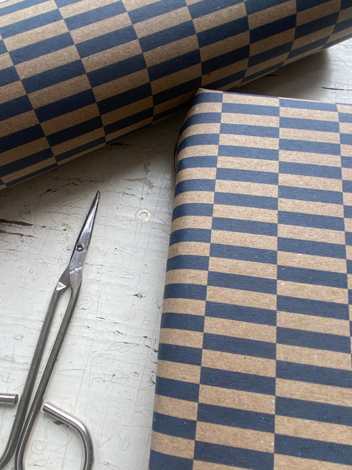 Navy Checkerboard Pattern Fibre 450 x 320mm  Size Wrapping Paper Sheet