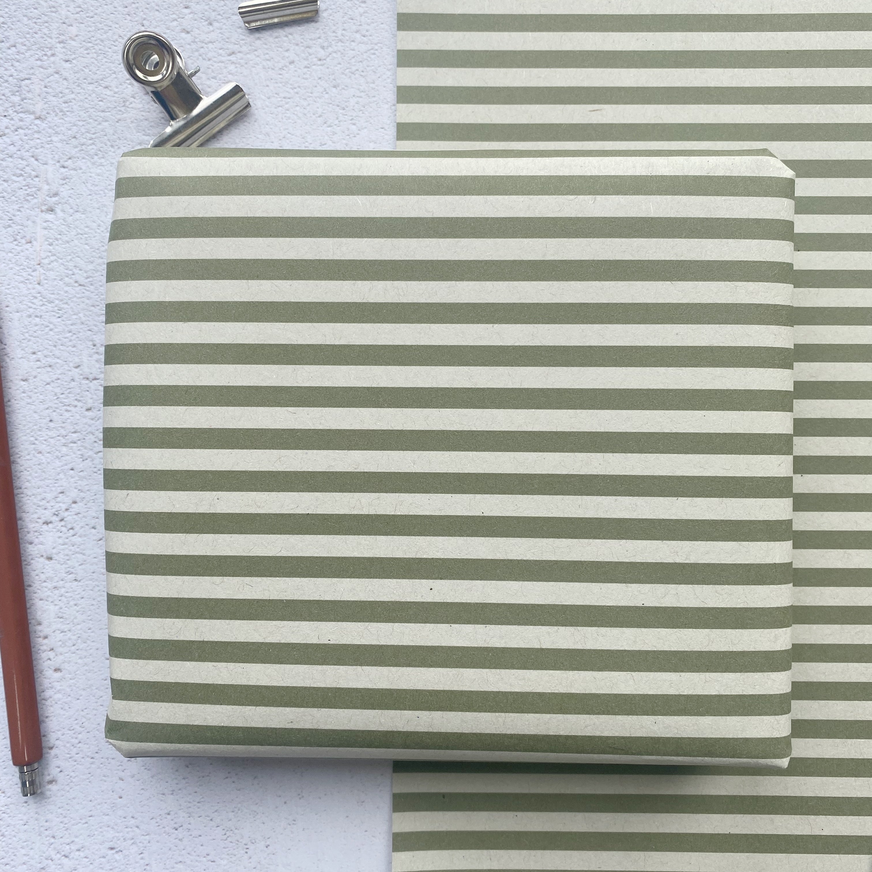 Stripe Olive green Paper Fibre 42cm x 29.7 (A3) Size Wrapping Paper Sheet