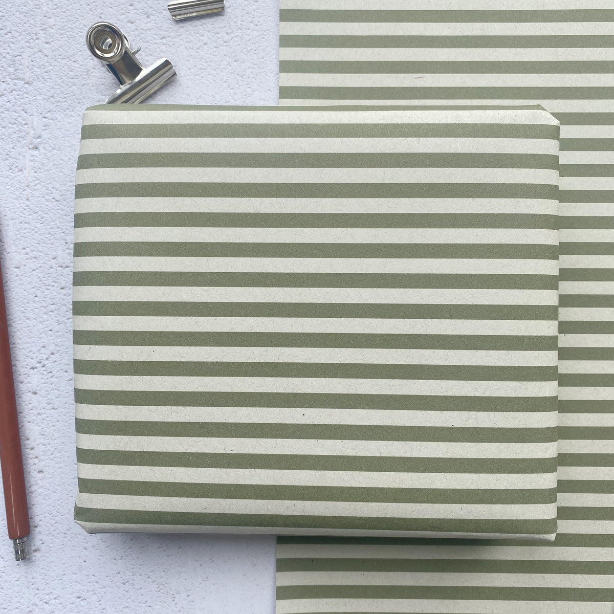 Stripe Olive green Paper Fibre 42cm x 29.7 (A3) Size Wrapping Paper Sheet