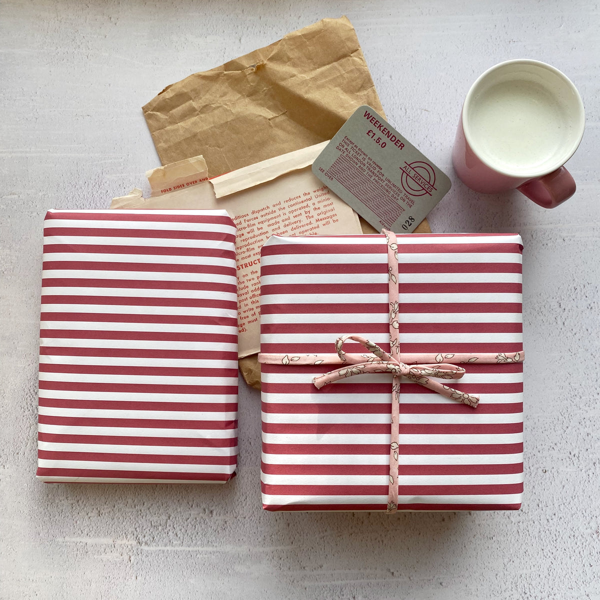 Dark Red/Burgundy Wide Stripe Paper Fibre 45 x 320mm Size Wrapping/Patterned Paper Sheet