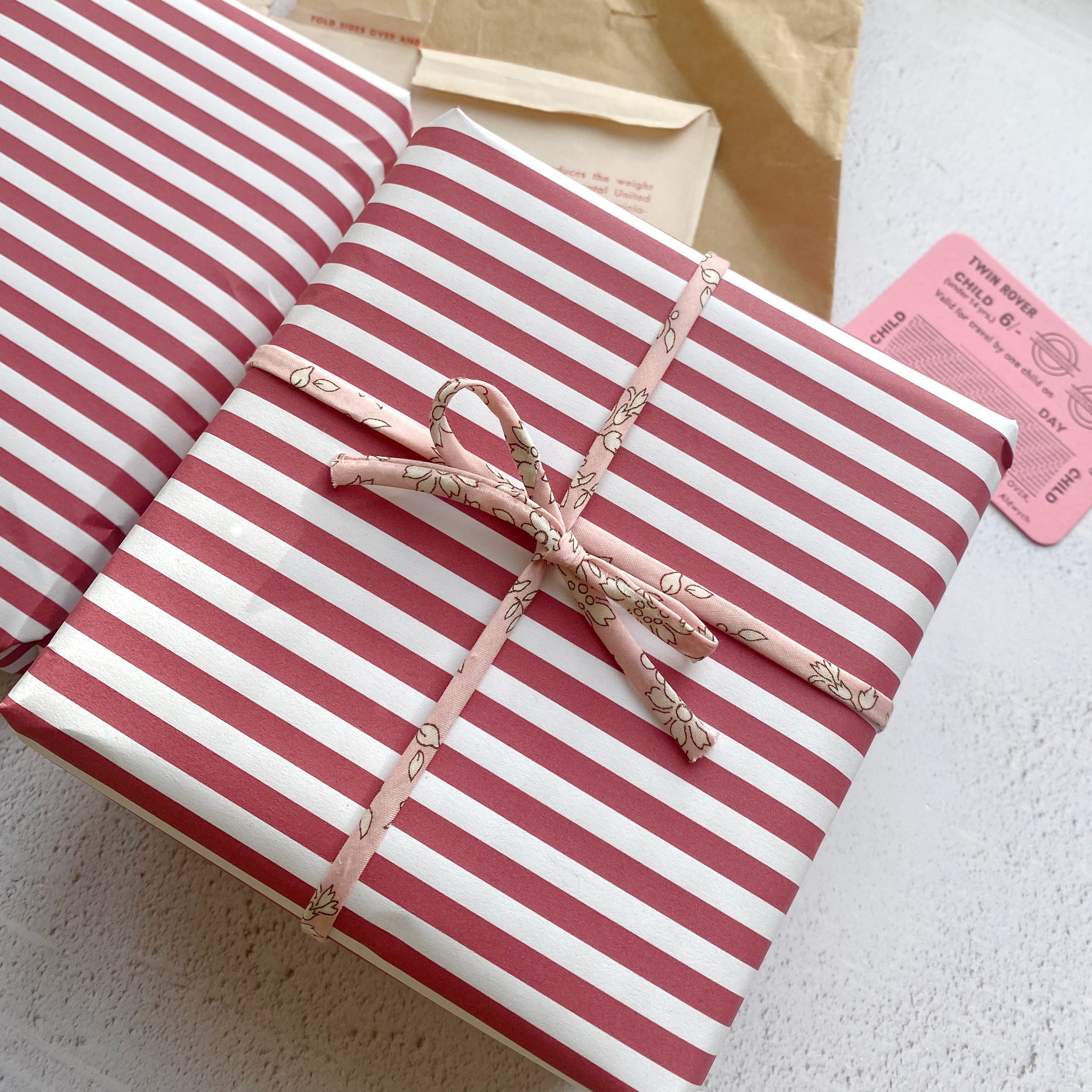 Dark Red/Burgundy Wide Stripe Paper Fibre 45 x 320mm Size Wrapping/Patterned Paper Sheet