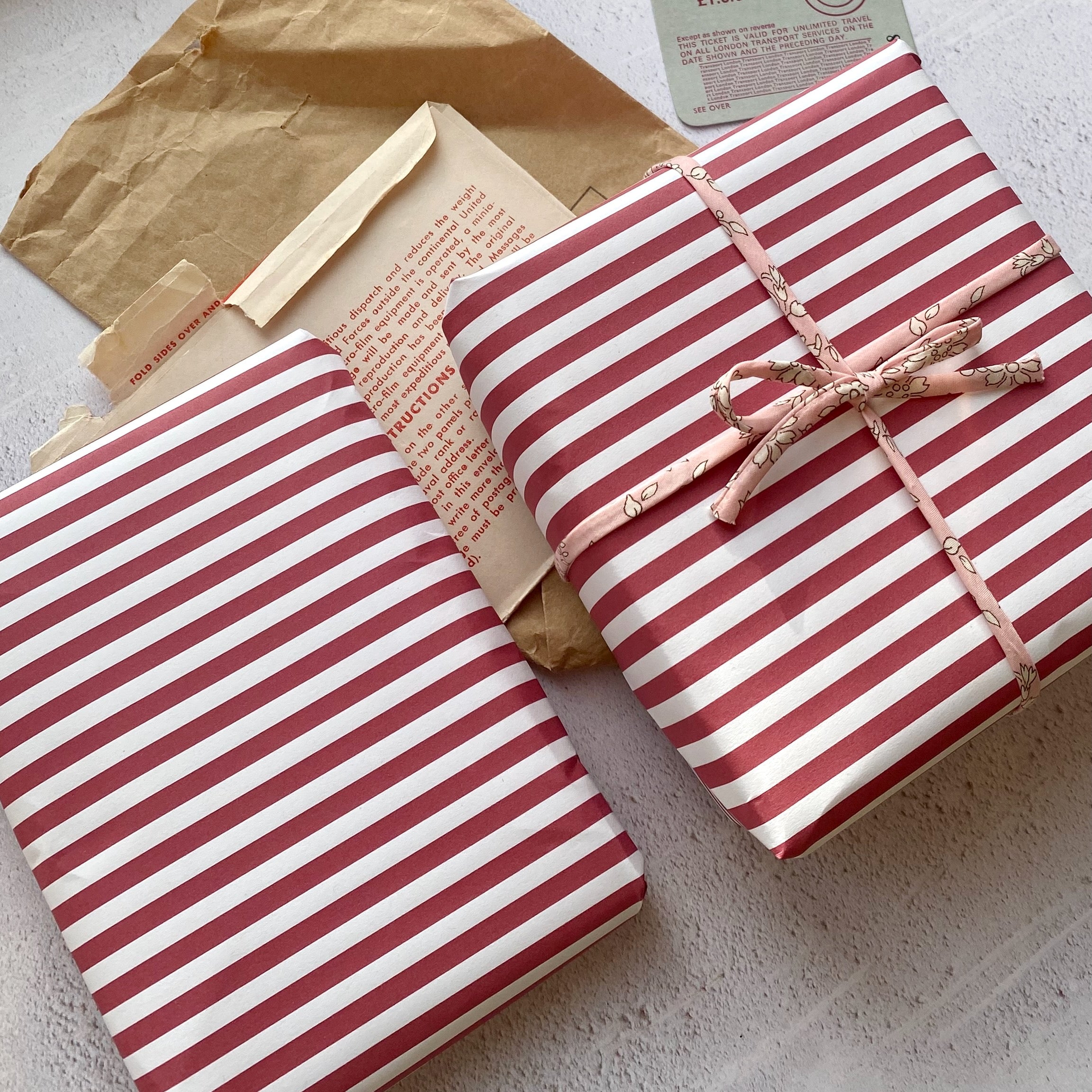 Dark Red/Burgundy Wide Stripe Paper Fibre 45 x 320mm Size Wrapping/Patterned Paper Sheet