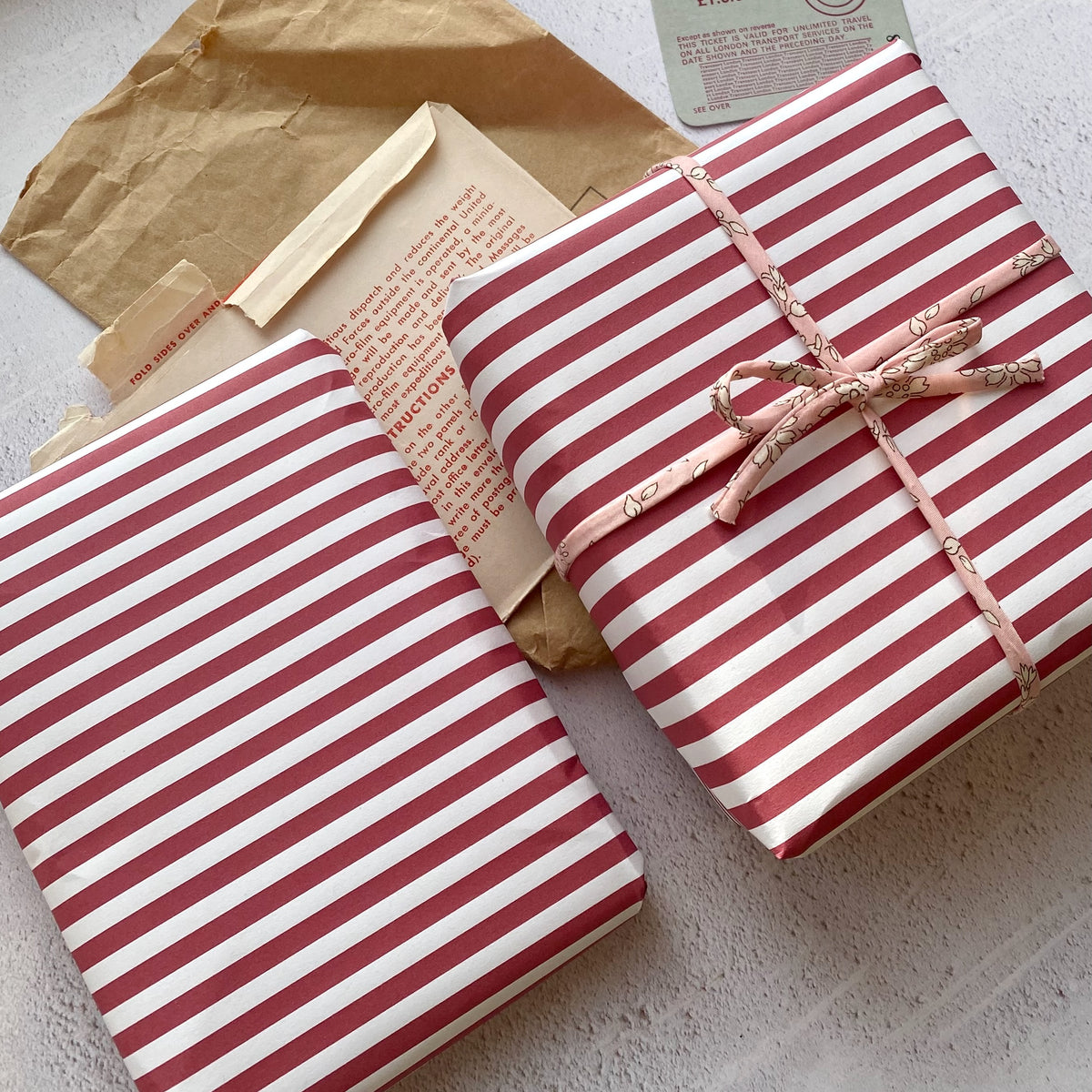Dark Red/Burgundy Wide Stripe Paper Fibre 45 x 320mm Size Wrapping/Patterned Paper Sheet