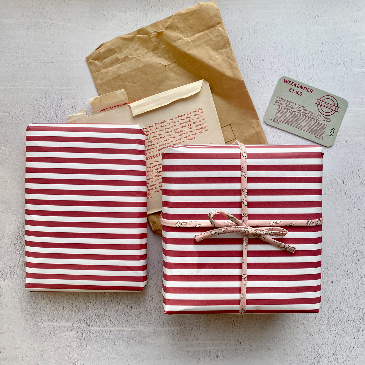 Dark Red/Burgundy Wide Stripe Paper Fibre 45 x 320mm Size Wrapping/Patterned Paper Sheet