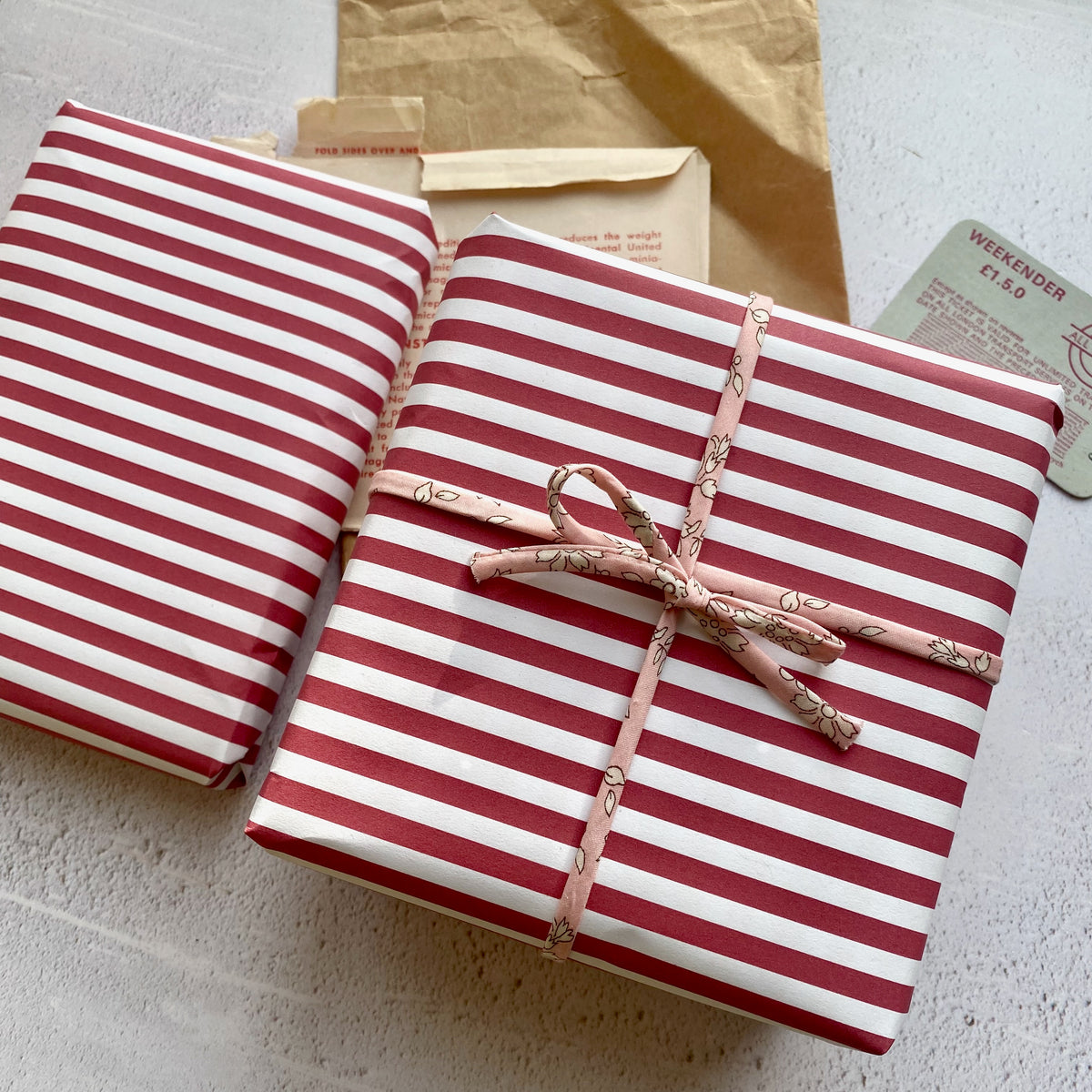 Dark Red/Burgundy Wide Stripe Paper Fibre 45 x 320mm Size Wrapping/Patterned Paper Sheet