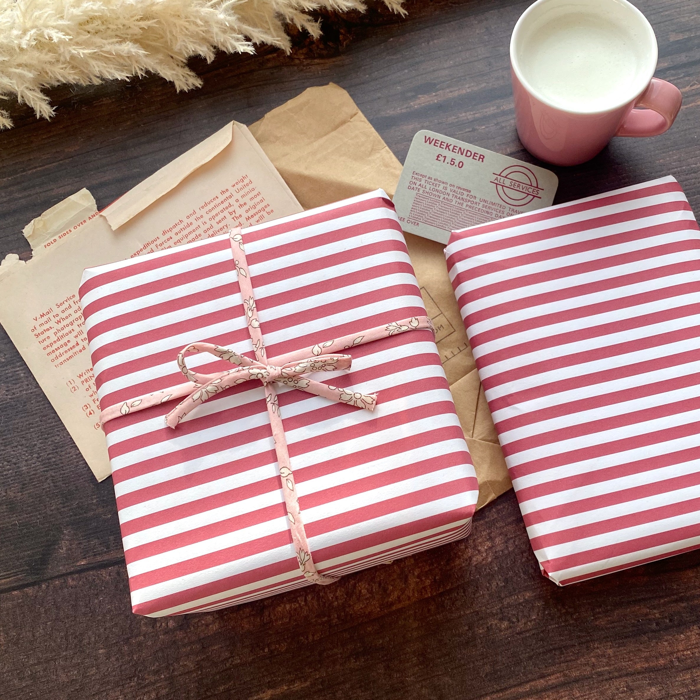 Dark Red/Burgundy Wide Stripe Paper Fibre 45 x 320mm Size Wrapping/Patterned Paper Sheet