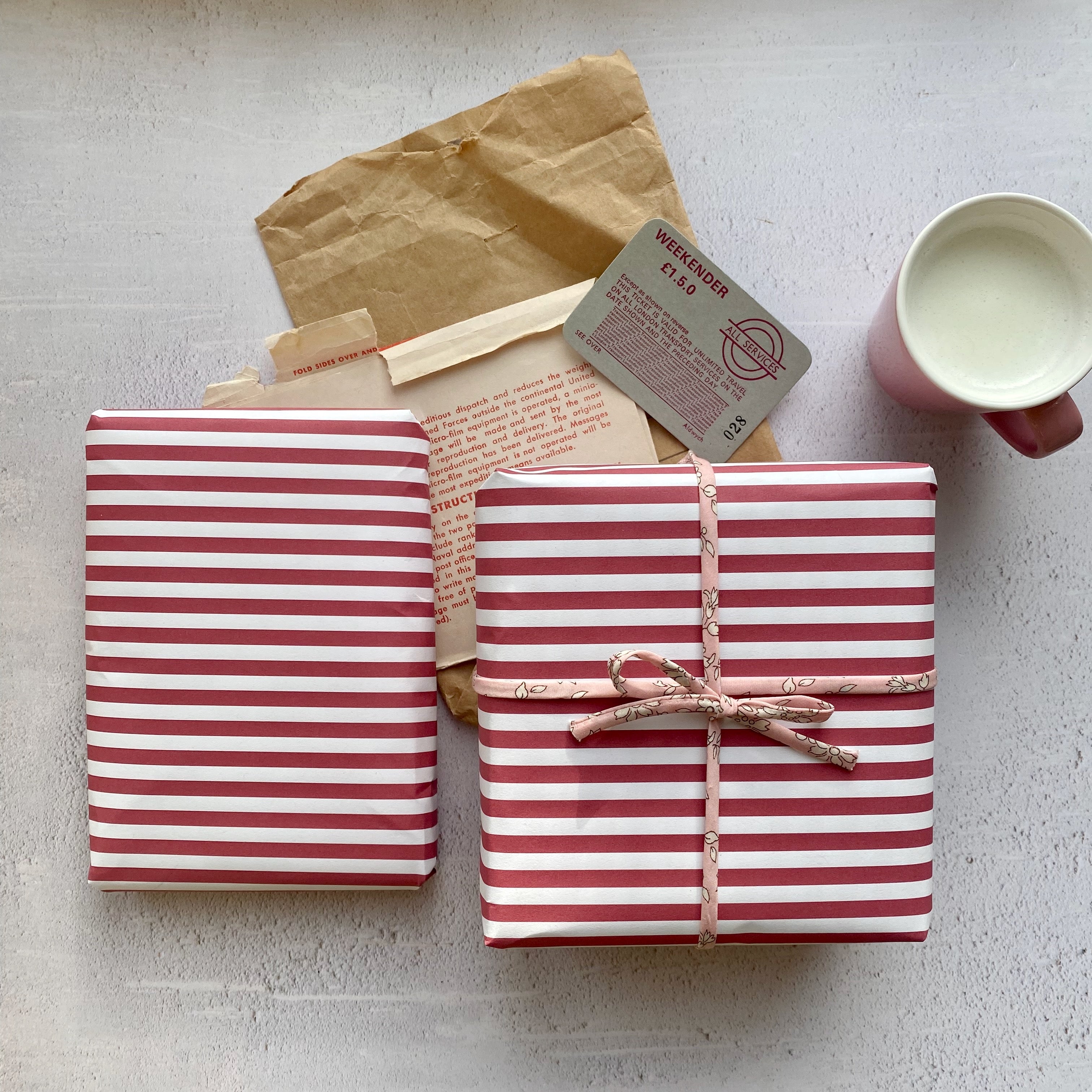 Dark Red/Burgundy Wide Stripe Paper Fibre 45 x 320mm Size Wrapping/Patterned Paper Sheet