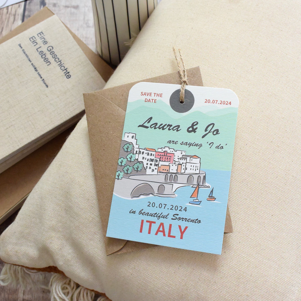 Sorrento Illustration Luggage Tag Save the Date