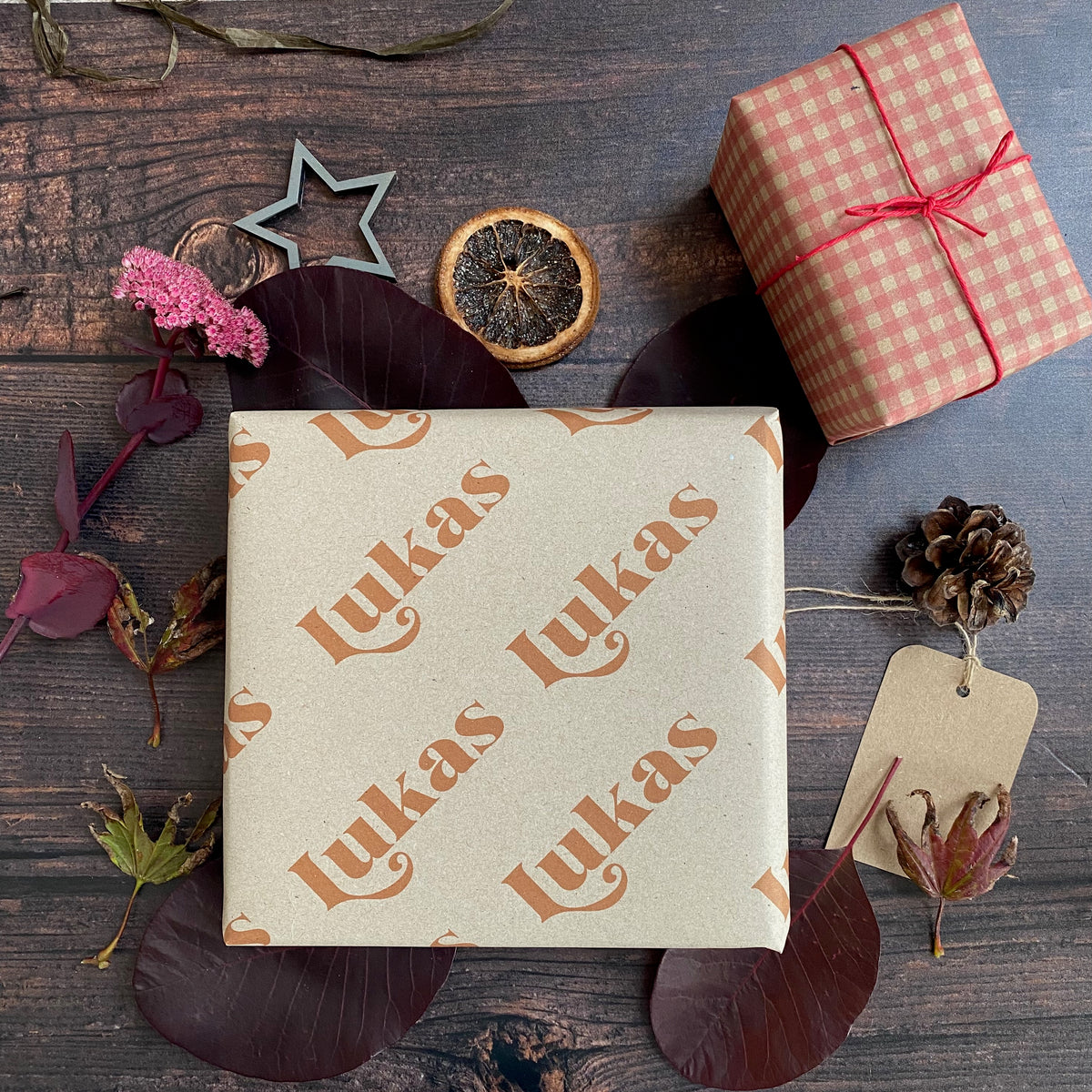 Retro Christmas Personalised Name Wrapping Paper Set