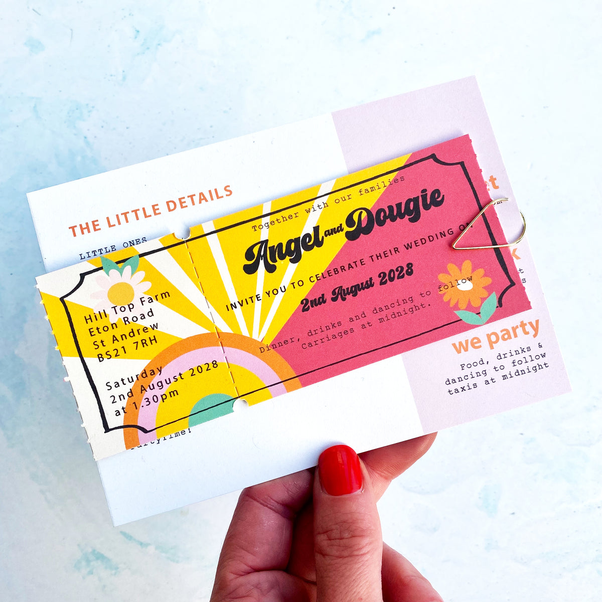 Festival Ticket Wedding Invitation - Rainbow