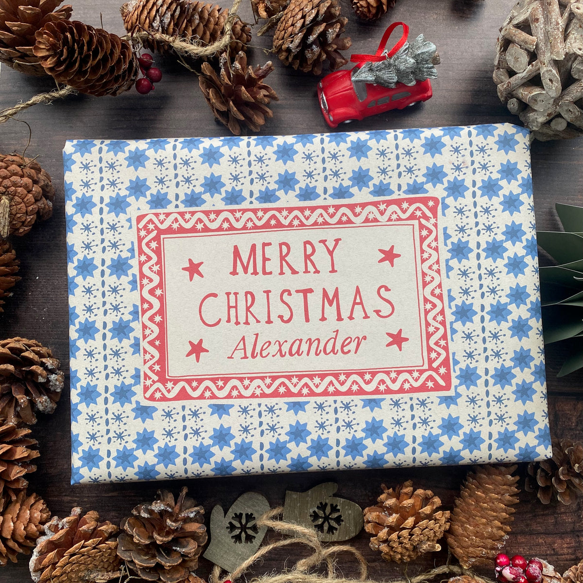Christmas Personalised Name Paper Fibre Eco-Natural Kraft Wrapping Paper