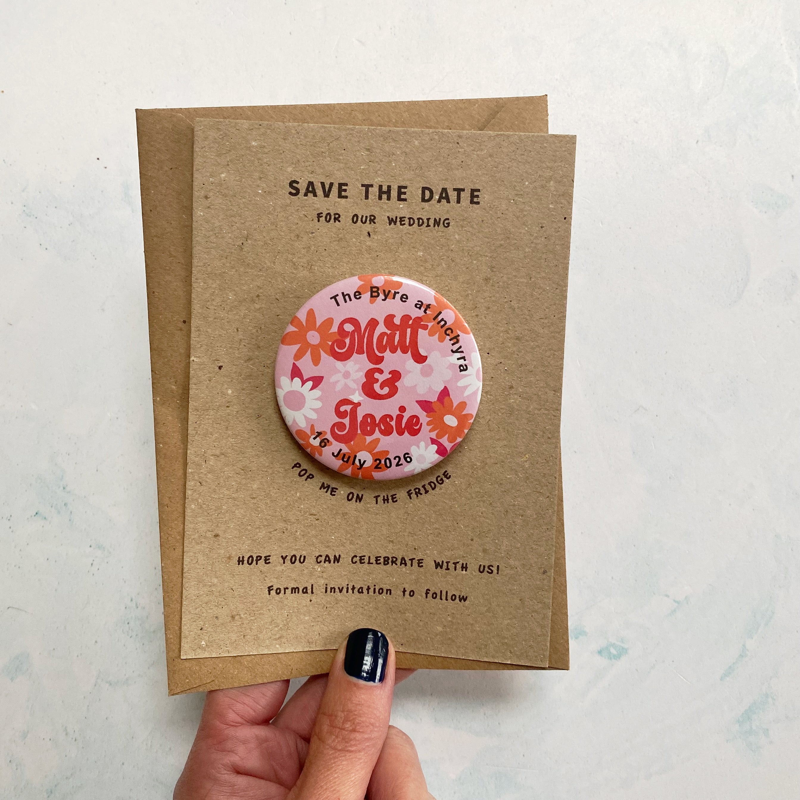 Retro Floral Colourful, Fun Wedding Save The Date Magnet