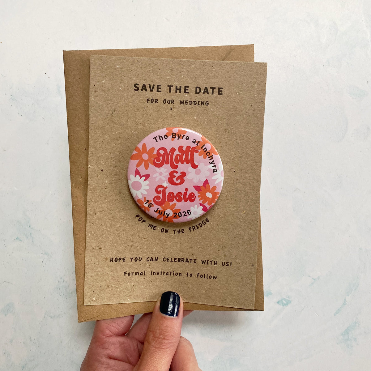 Retro Floral Colourful, Fun Wedding Save The Date Magnet