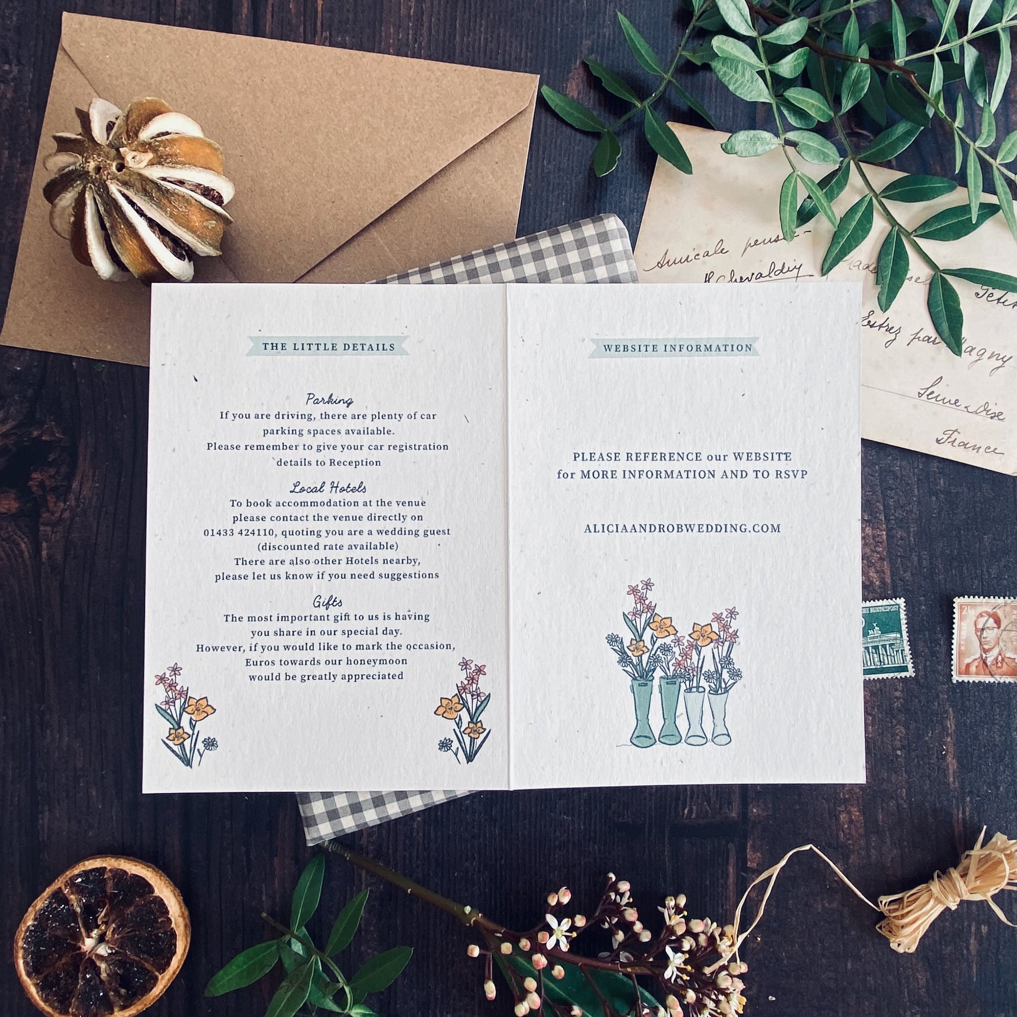 Wellie & Wildflower Folded Wedding Invitation Card