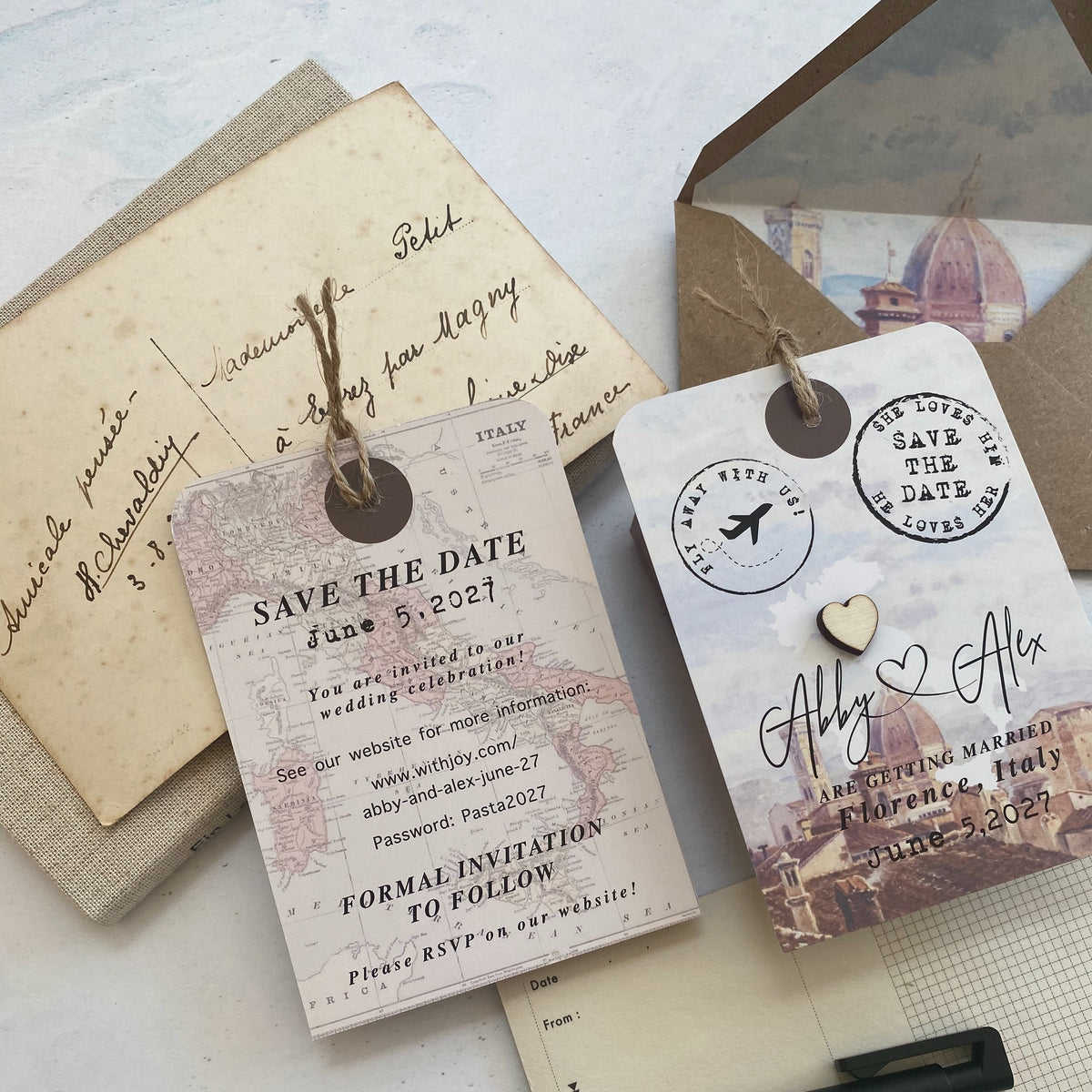 Luggage Tag with wooden heart - Florence, Italy
