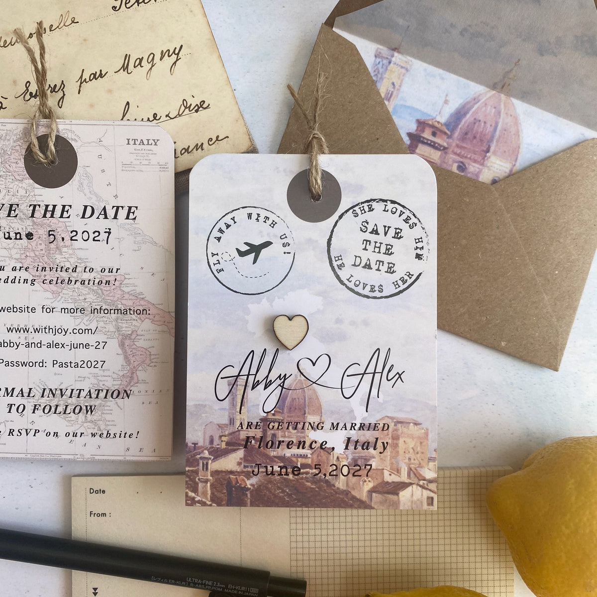 Luggage Tag with wooden heart - Florence, Italy
