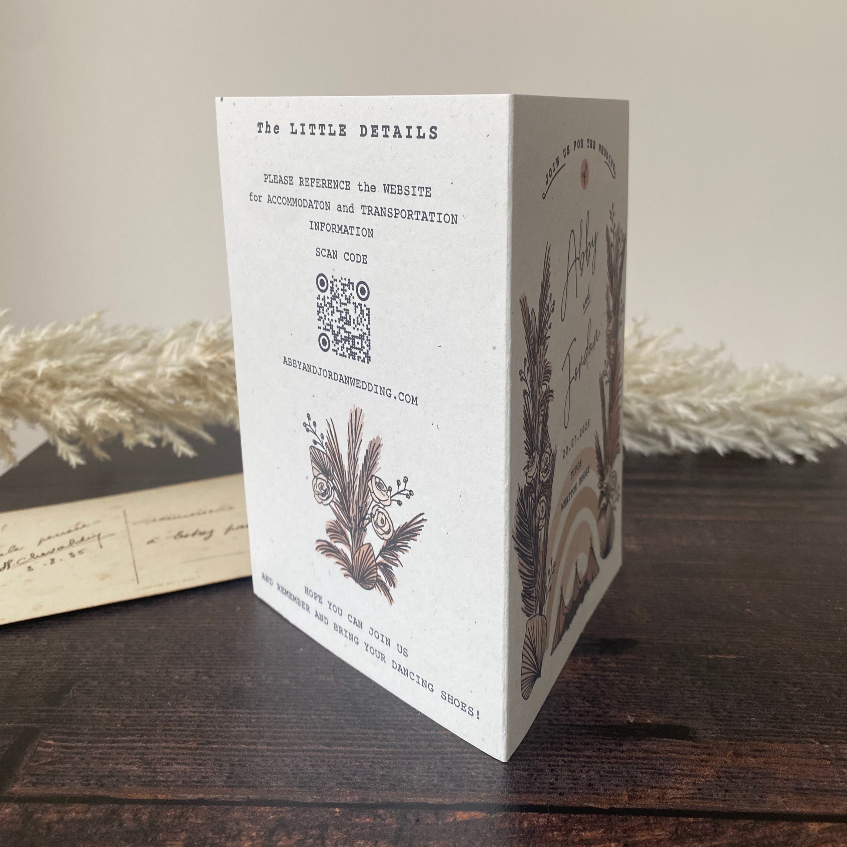 Boho Tipi Pampas Folded Wedding Invitation