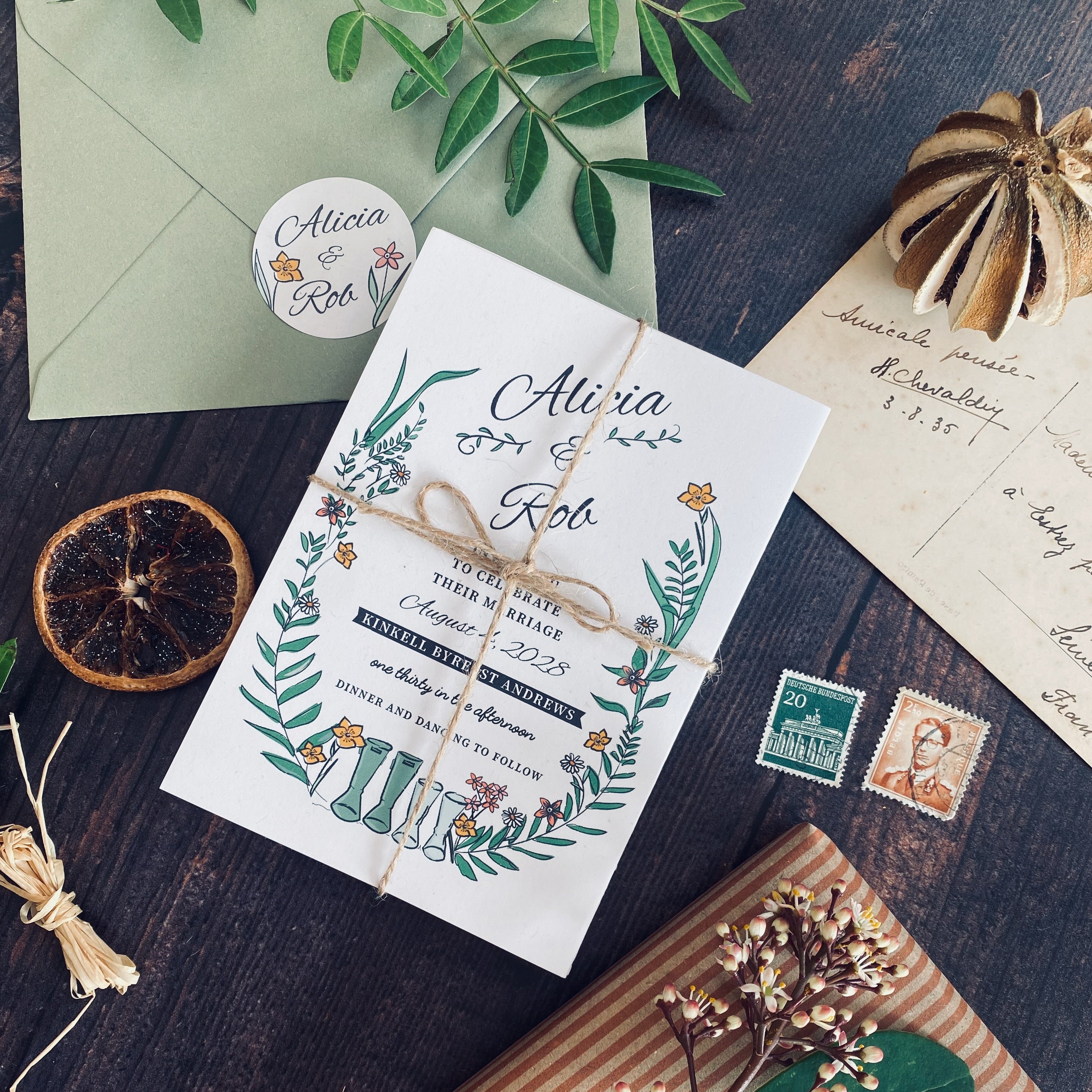 Wellie & Wildflower Four Fold Wedding Invitation