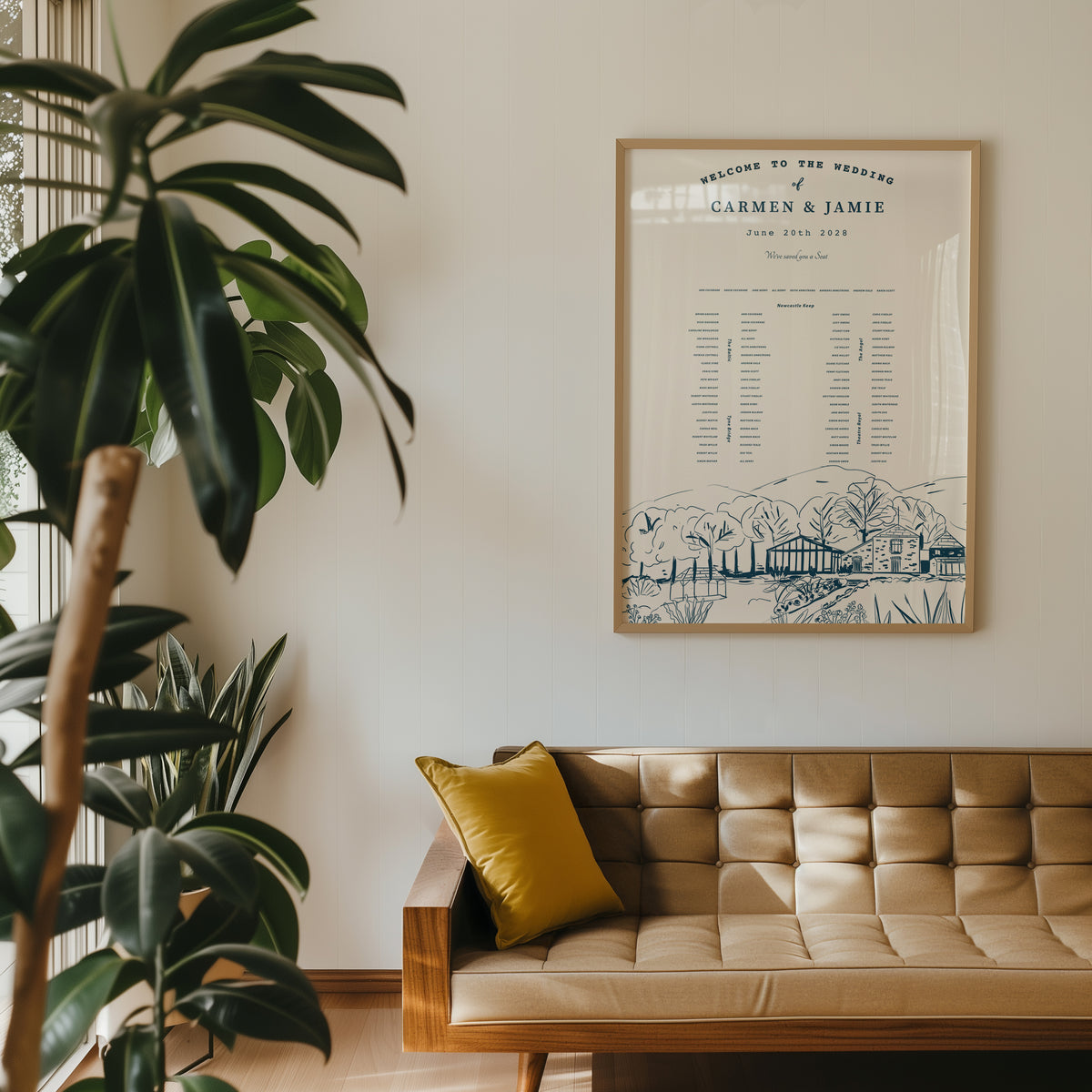 Hand-Illustrated Bespoke Venue Table Plan with landscape