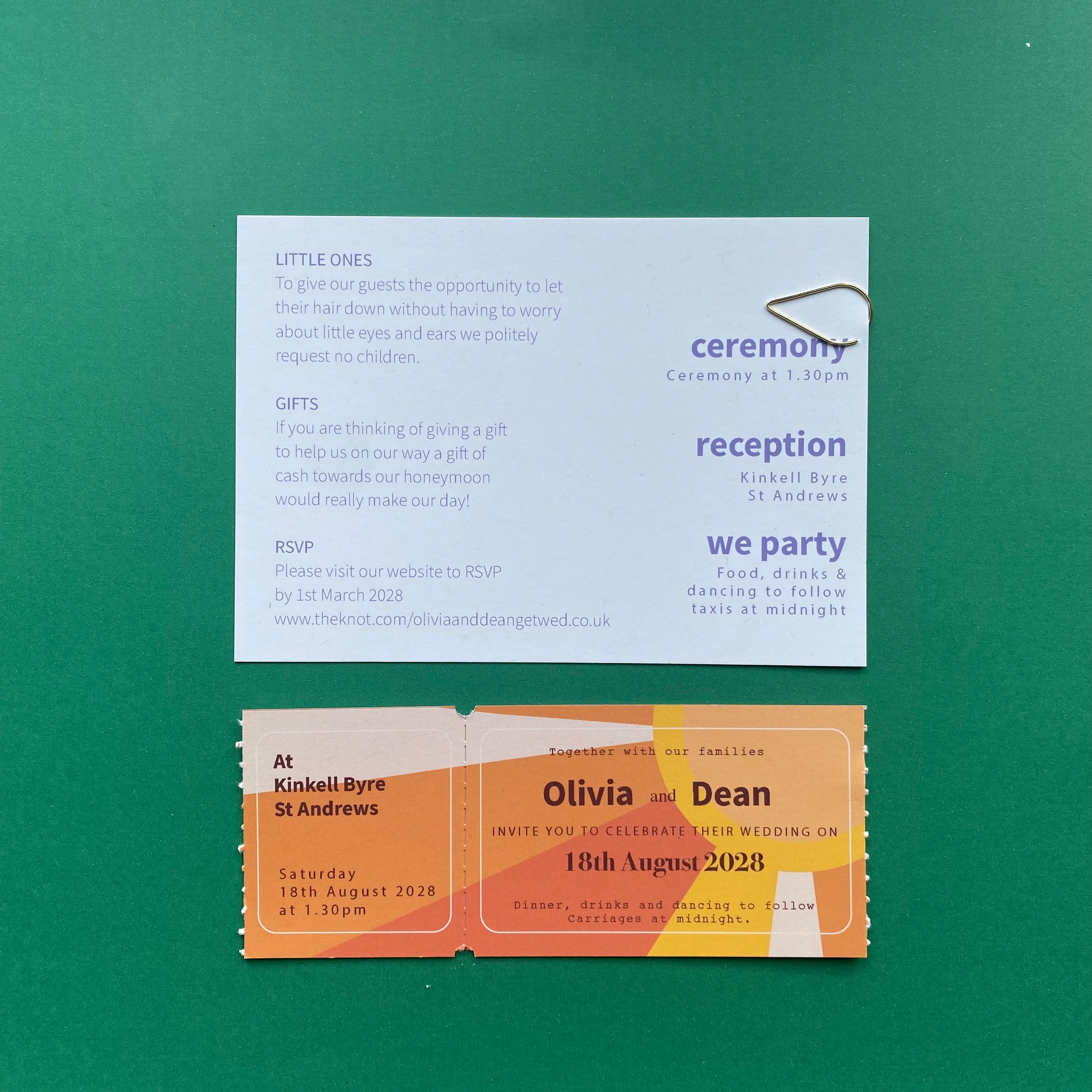 Colourful, Fun Ticket Style Alternative Wedding Invitation