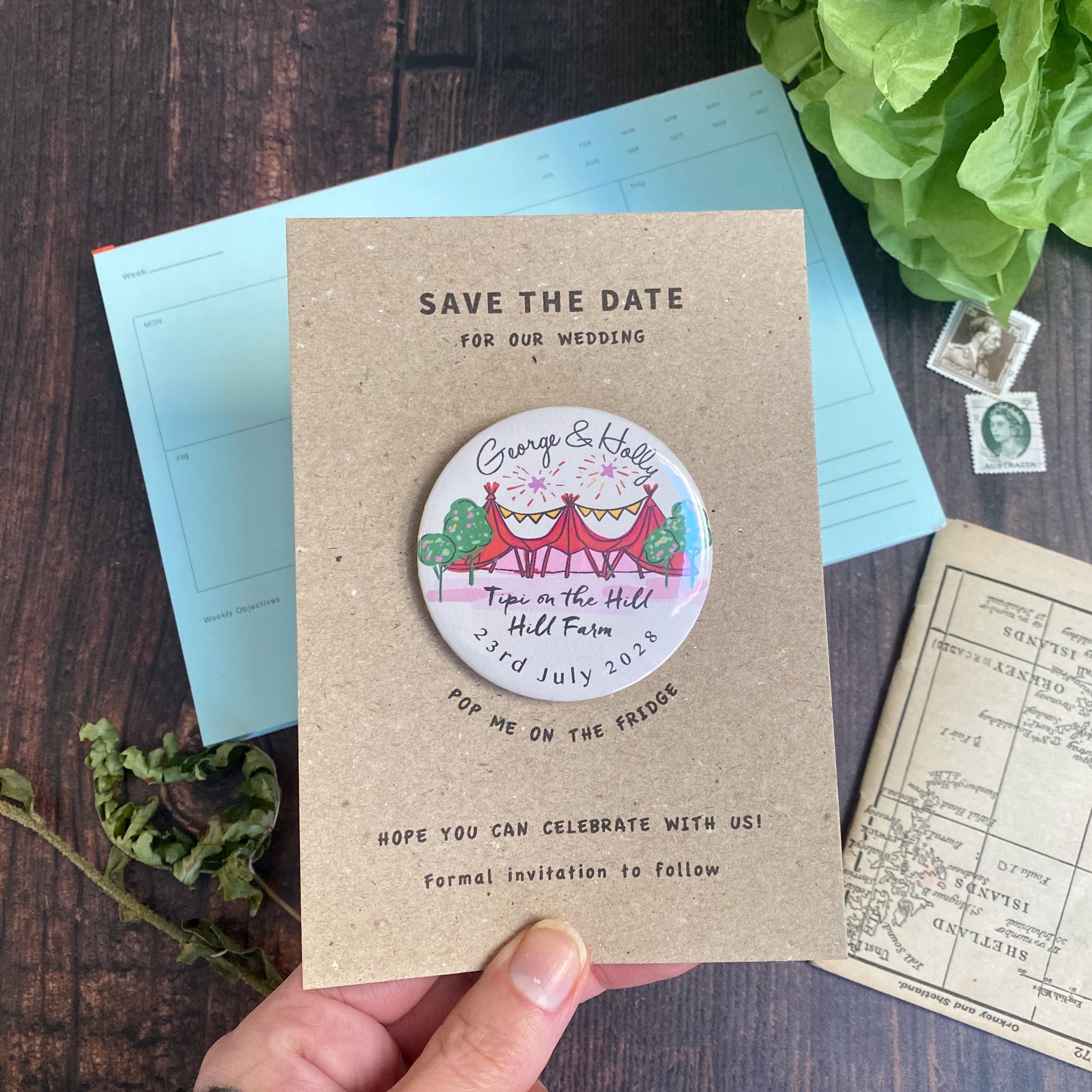 Tipi Illustration Colourful Magnet Save the Date