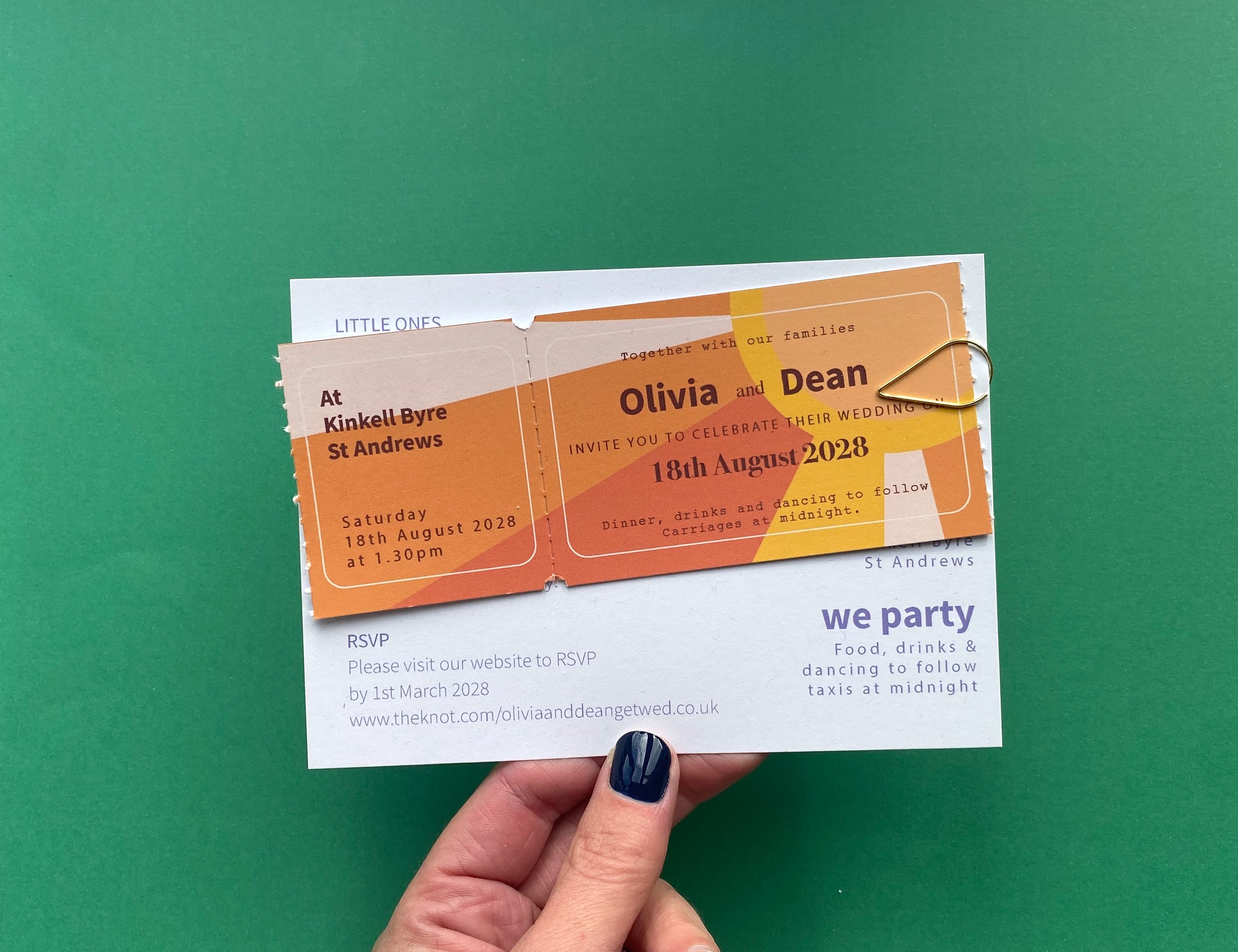 Colourful, Fun Ticket Style Alternative Wedding Invitation