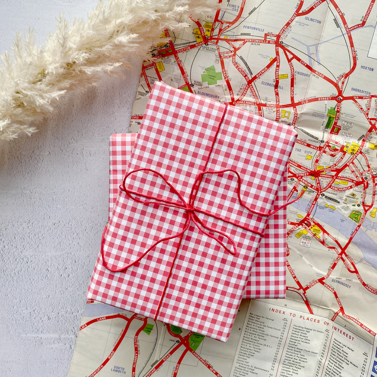 Red Gingham Paper Fibre Wrapping/Patterned Paper Sheet