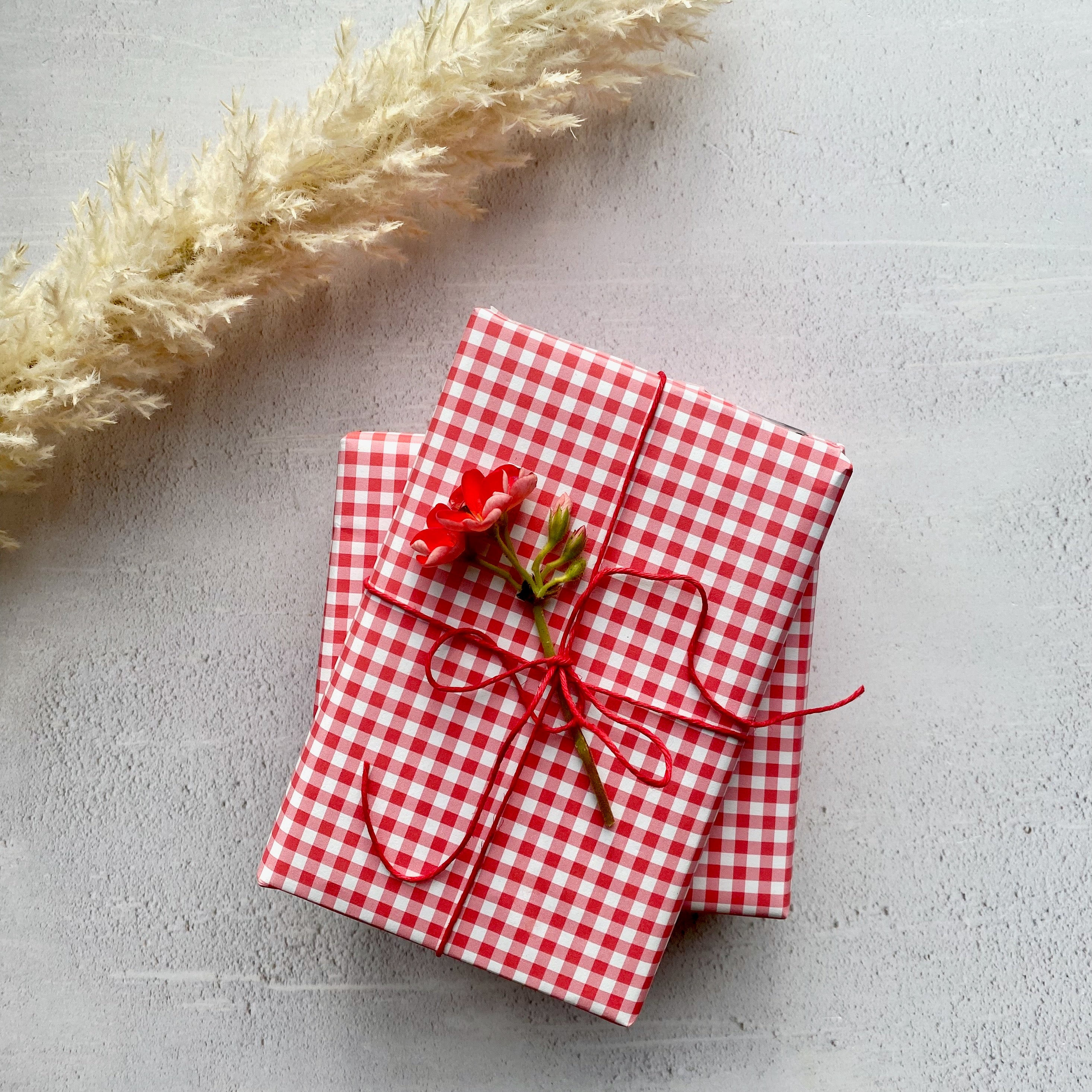 Red Gingham Paper Fibre Wrapping/Patterned Paper Sheet