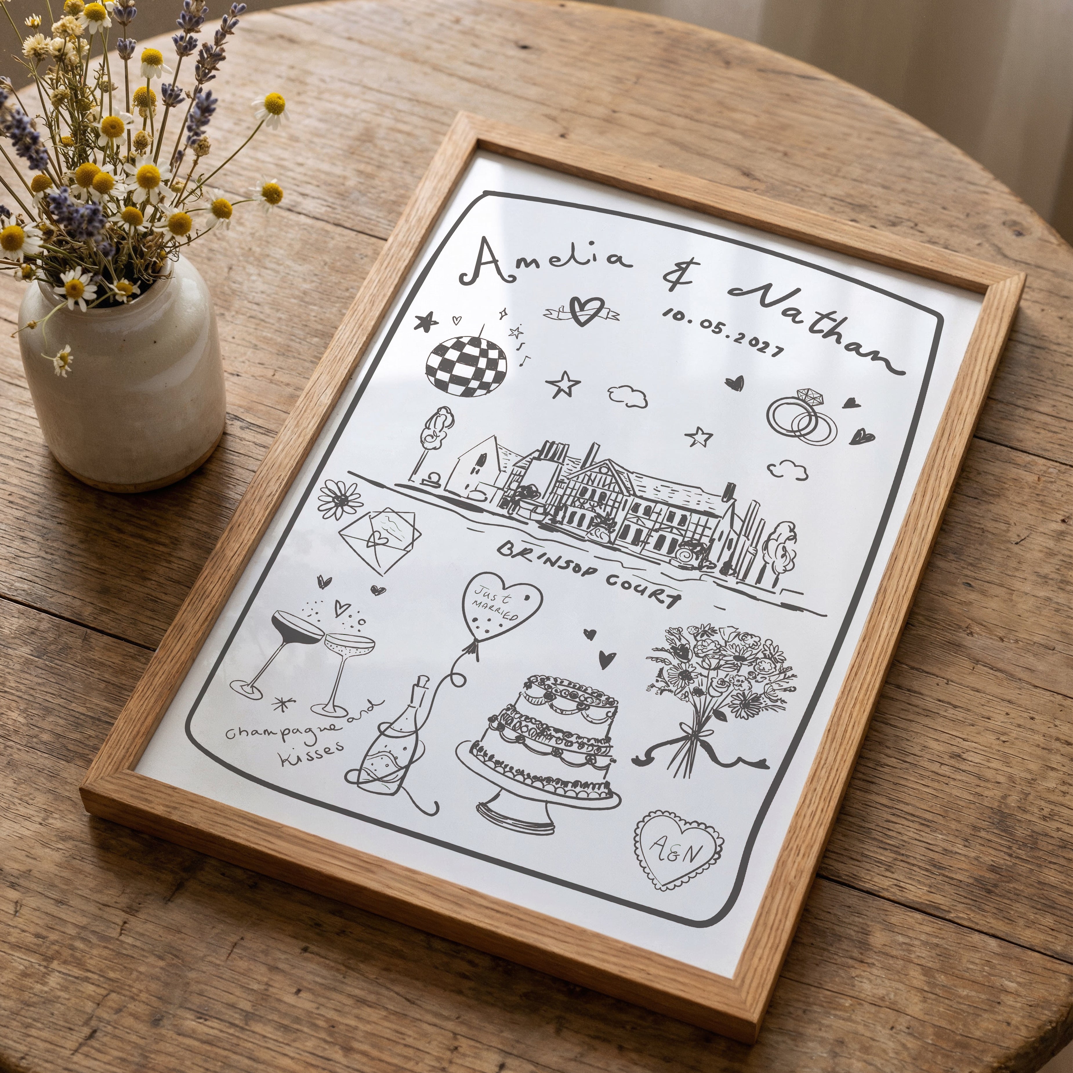 Personalised Hand-drawn Wedding Gift Poster
