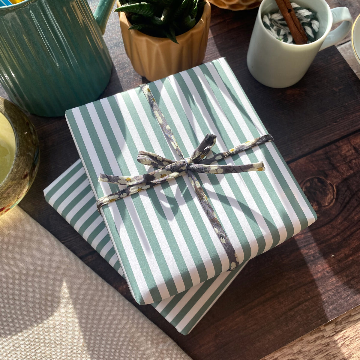 Green  Stripe Paper Fibre 450 x 320mm Size Wrapping/Patterned Paper Sheet