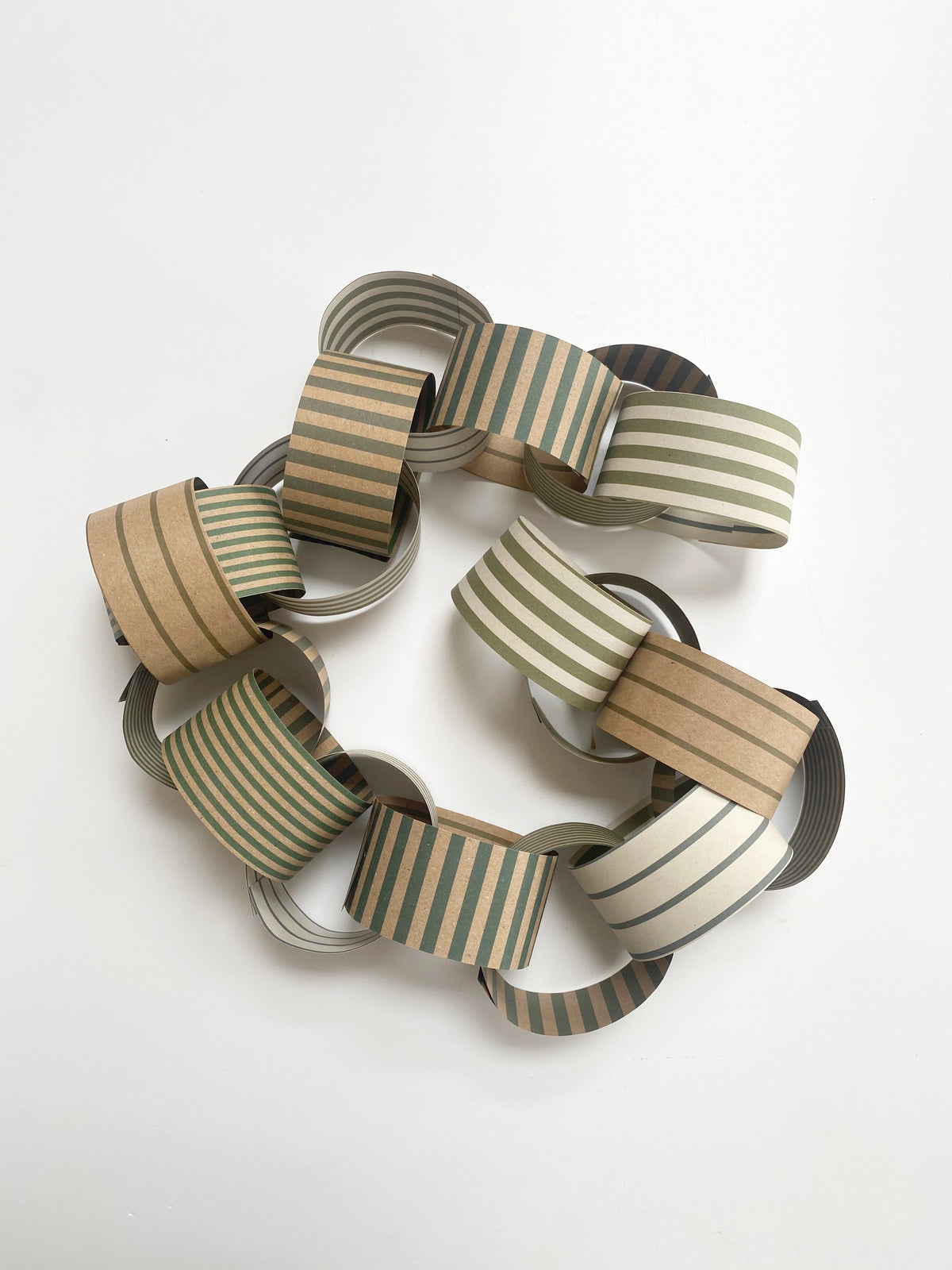 Green Stripe Paper Chain Garland Kit