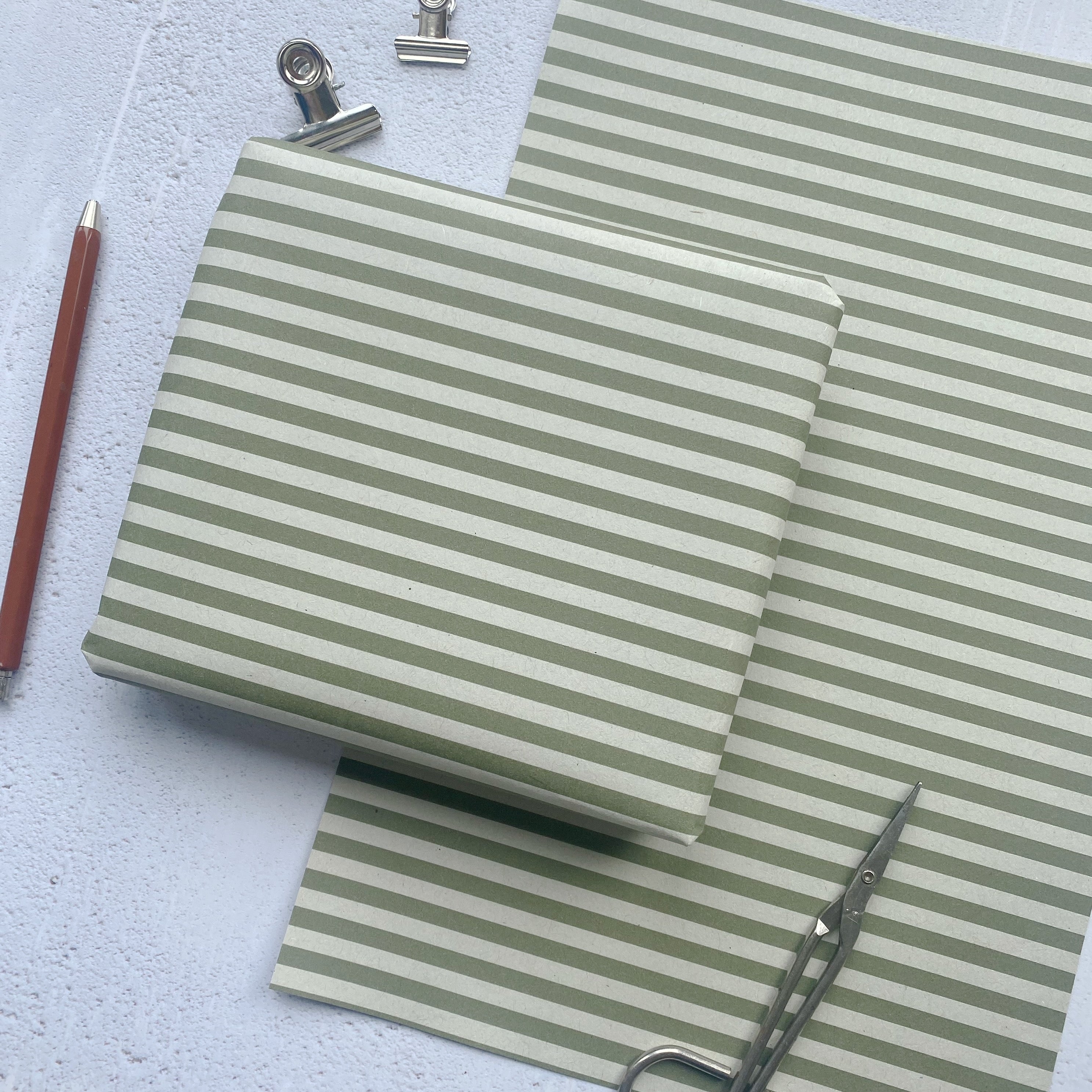 Stripe Olive green Paper Fibre 42cm x 29.7 (A3) Size Wrapping Paper Sheet