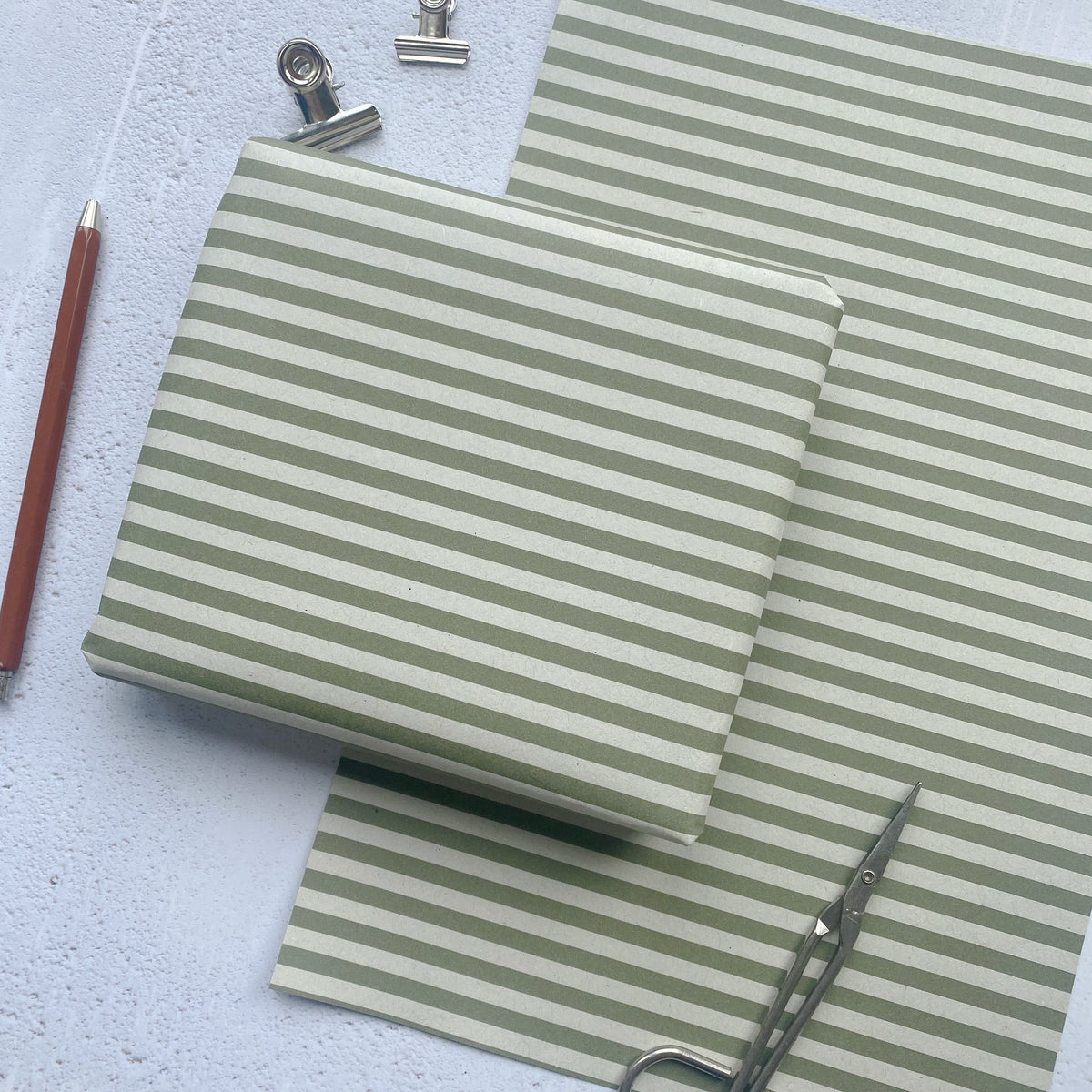 Stripe Olive green Paper Fibre 42cm x 29.7 (A3) Size Wrapping Paper Sheet