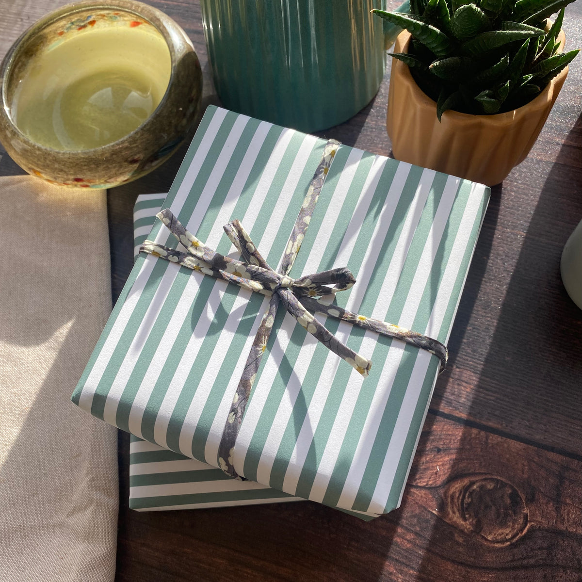 Green  Stripe Paper Fibre 450 x 320mm Size Wrapping/Patterned Paper Sheet