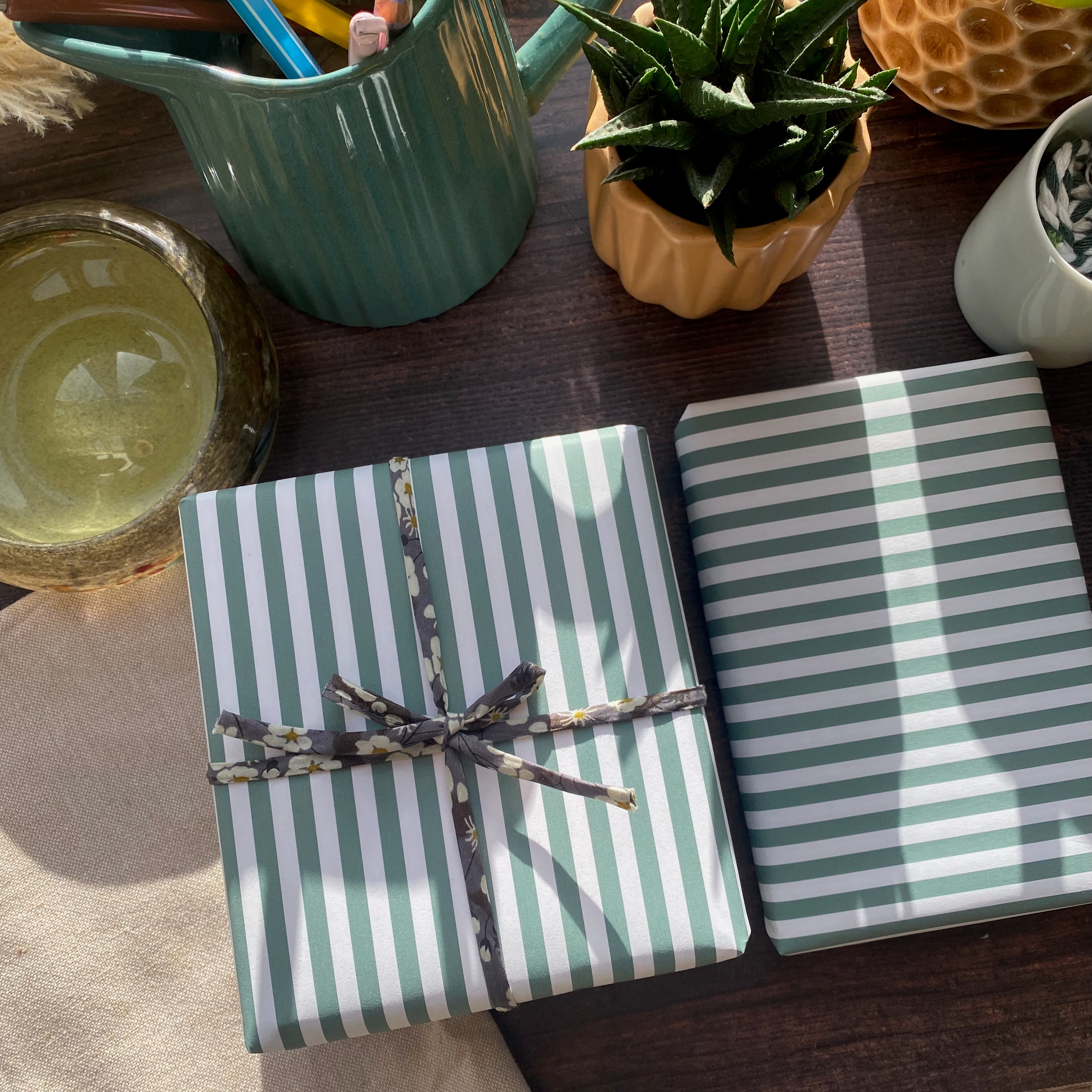 Green  Stripe Paper Fibre 450 x 320mm Size Wrapping/Patterned Paper Sheet