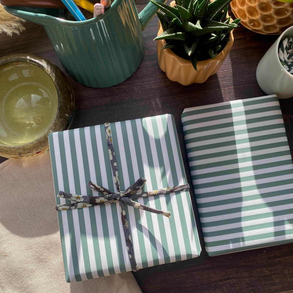 Green  Stripe Paper Fibre 450 x 320mm Size Wrapping/Patterned Paper Sheet