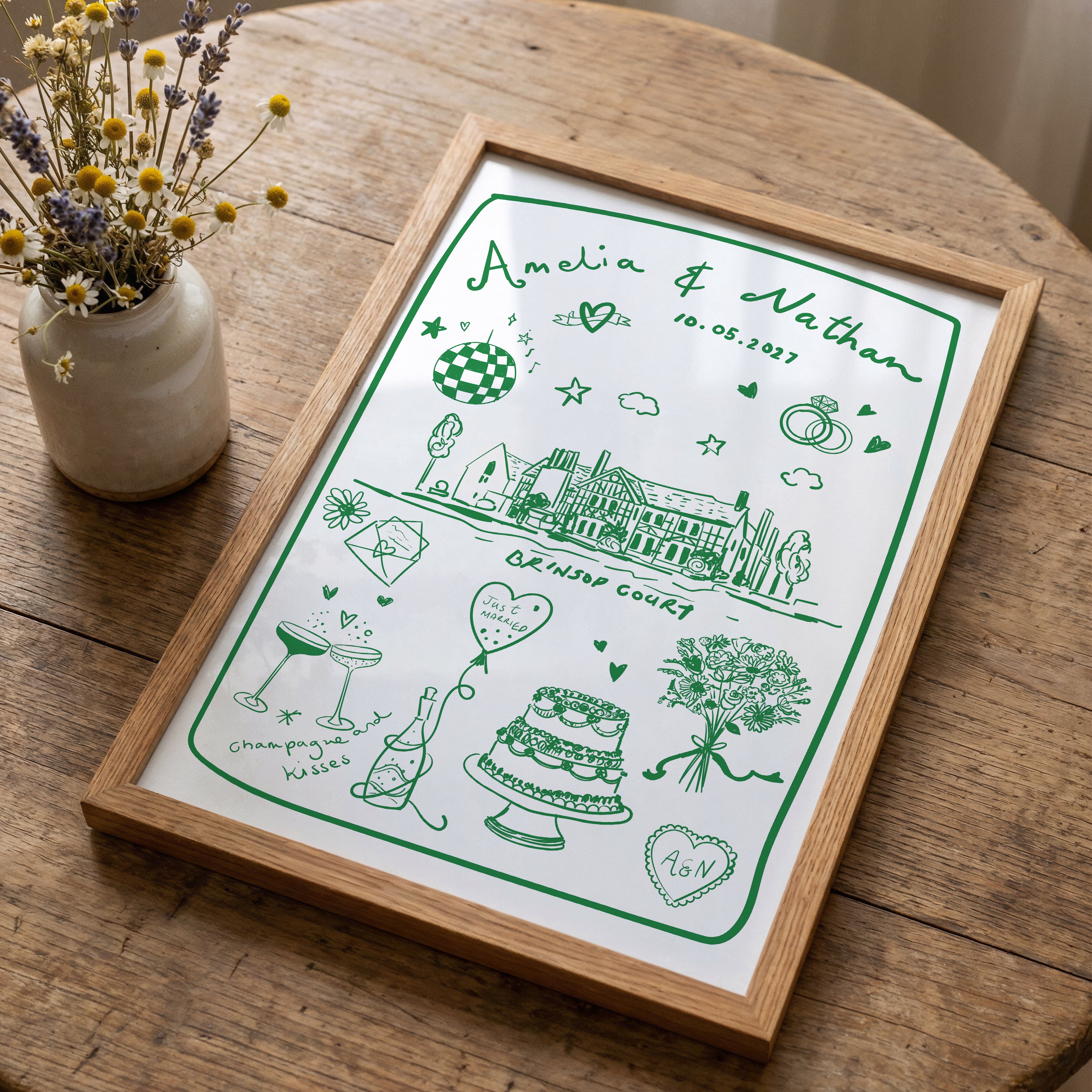 Personalised Hand-drawn Wedding Gift Poster