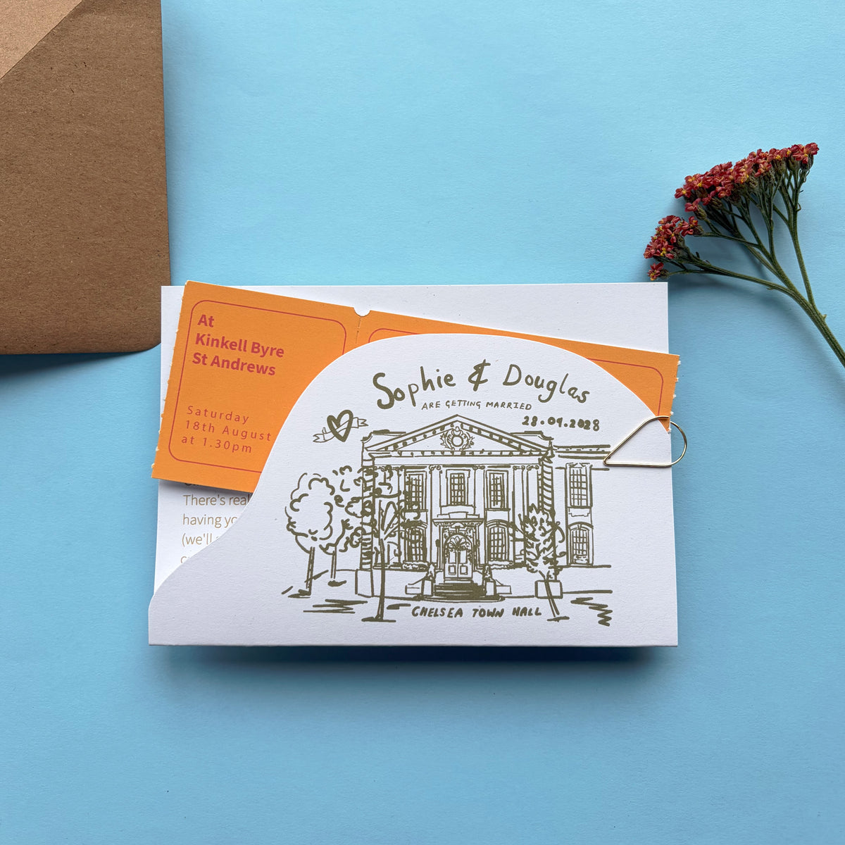 Colourful Fun Bespoke Hand Illustrated Wedding Venue, Information And Ticket Invitation