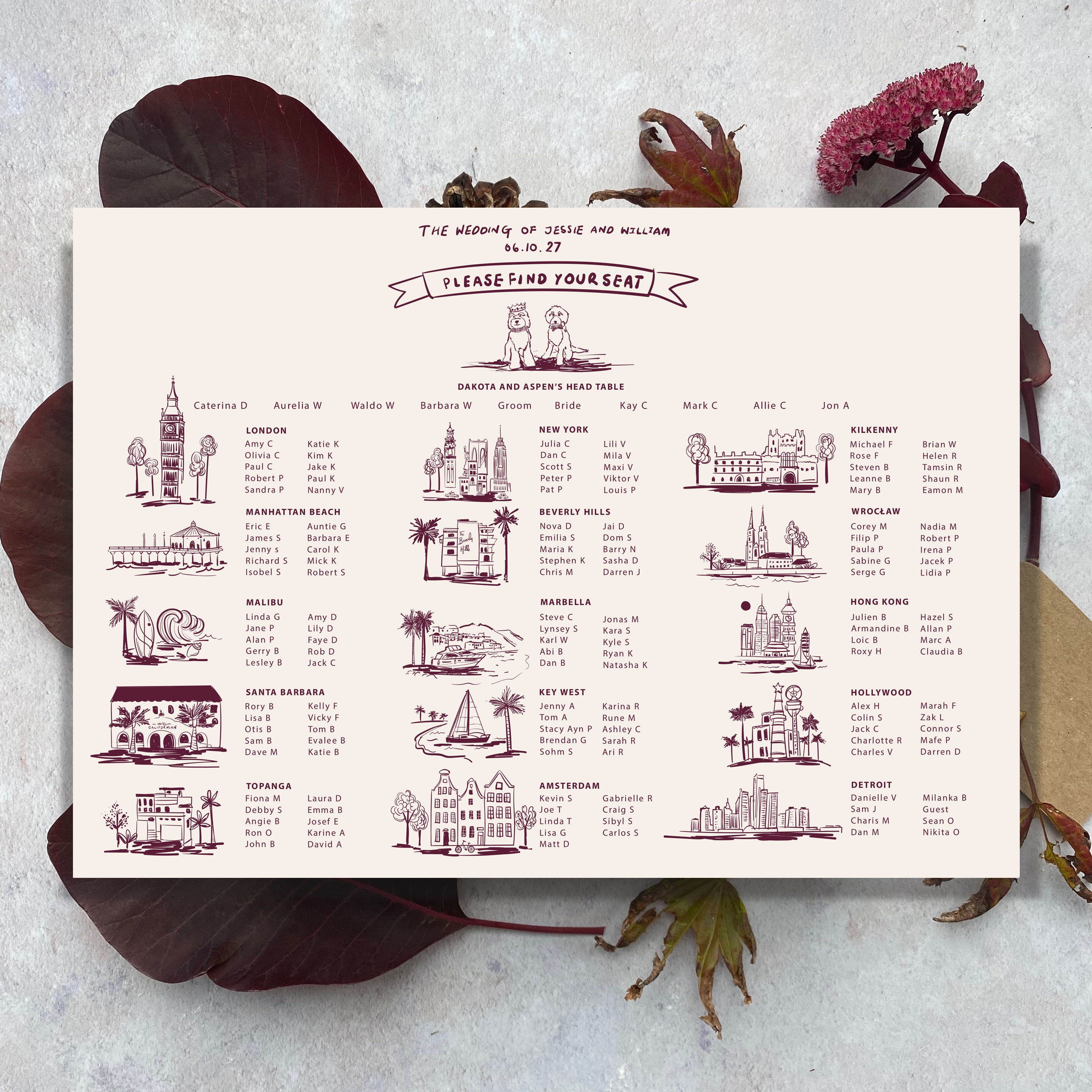 Bespoke Hand-Illustrated 'Locations' Wedding Table Plan